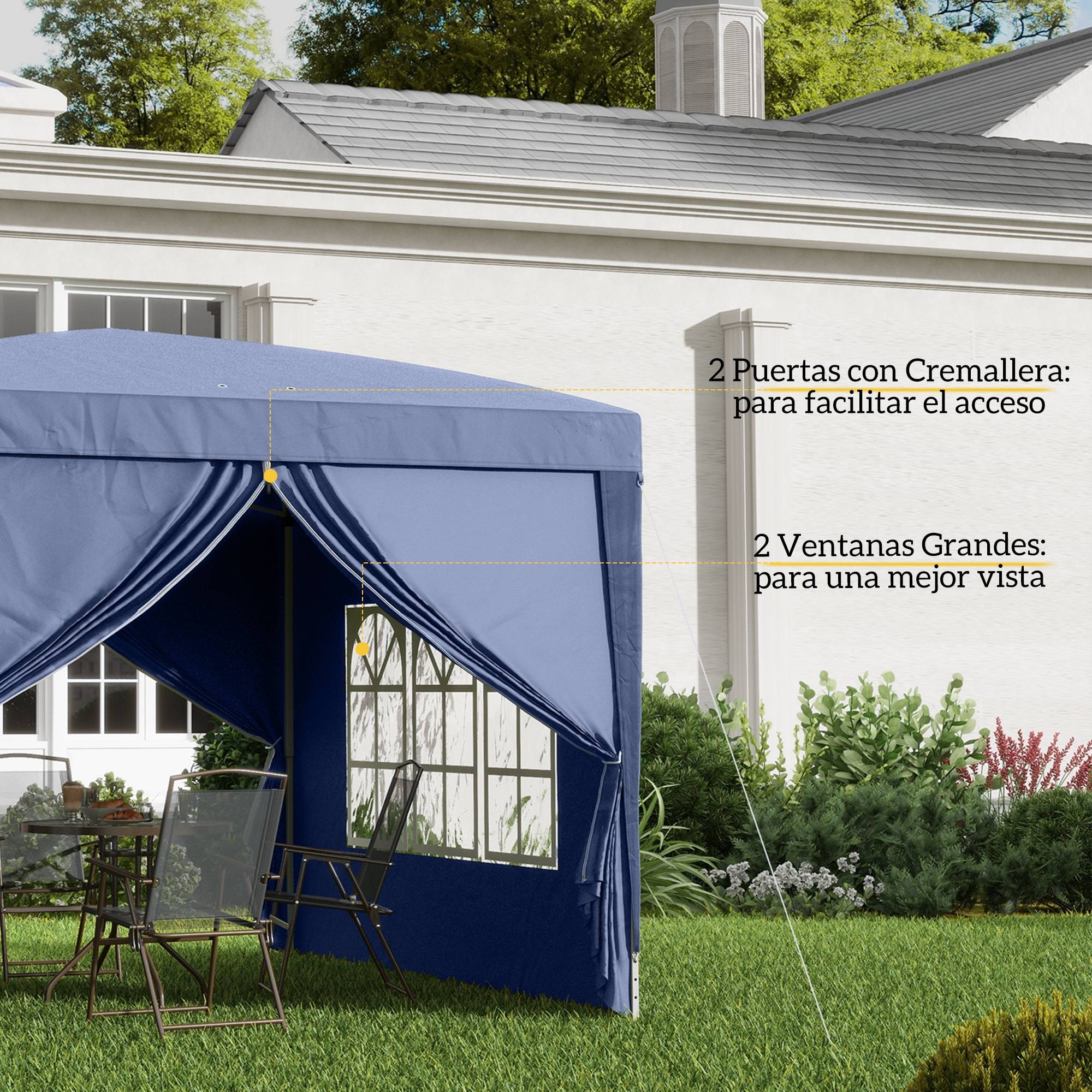 Tonnelle pliante avec 4 parois amovibles, 3 x 3 m, avec sac de transport, imperméable et anti-UV, bleue. - Image 9