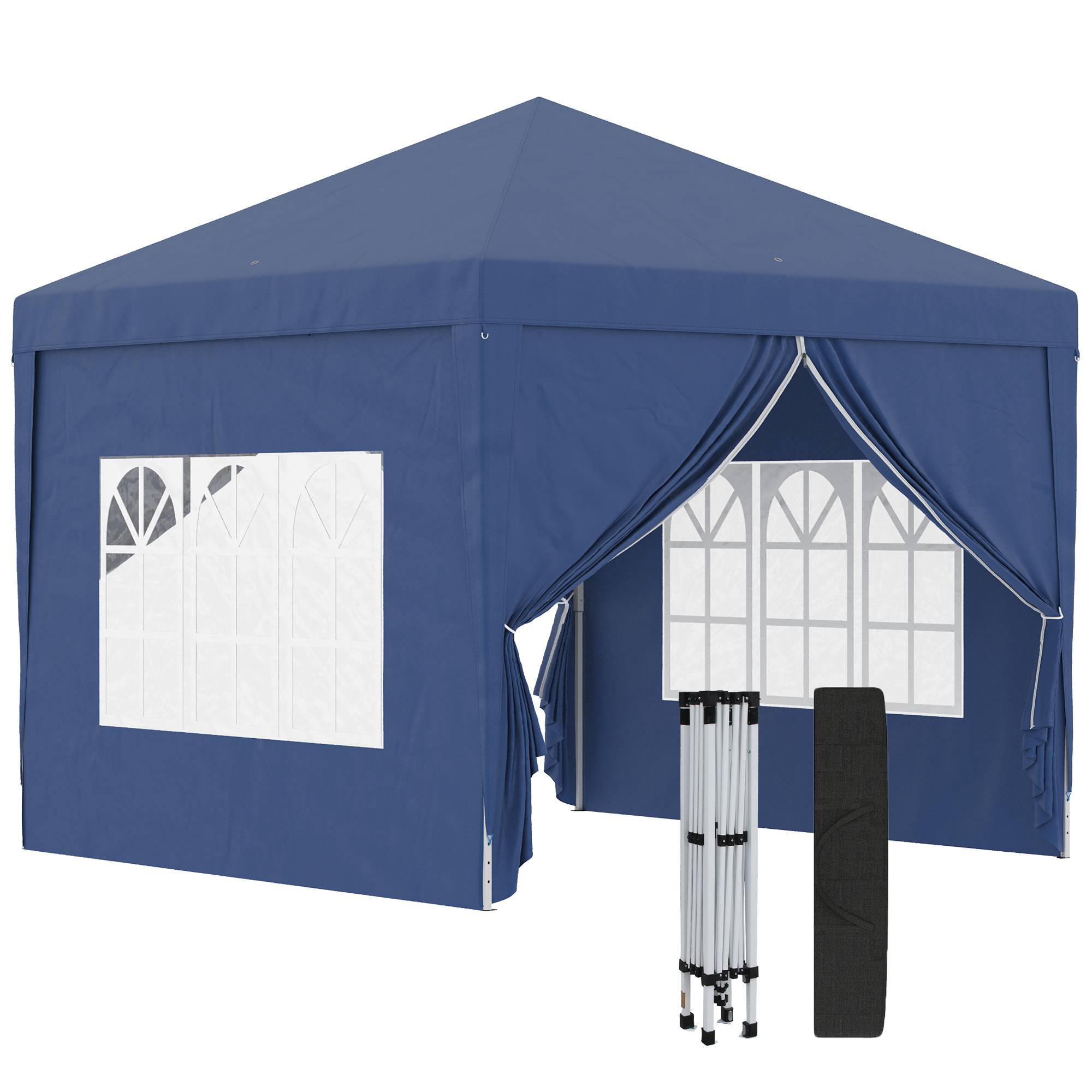 Tonnelle pliante avec 4 parois amovibles, 3 x 3 m, avec sac de transport, imperméable et anti-UV, bleue. - Image 1