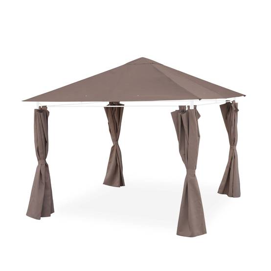 Ensemble complet toile de toit et rideaux taupe pour tonnelle 3x3 m Elusa - toile de rechange pergola. toile de remplacement | sweeek - Image 1