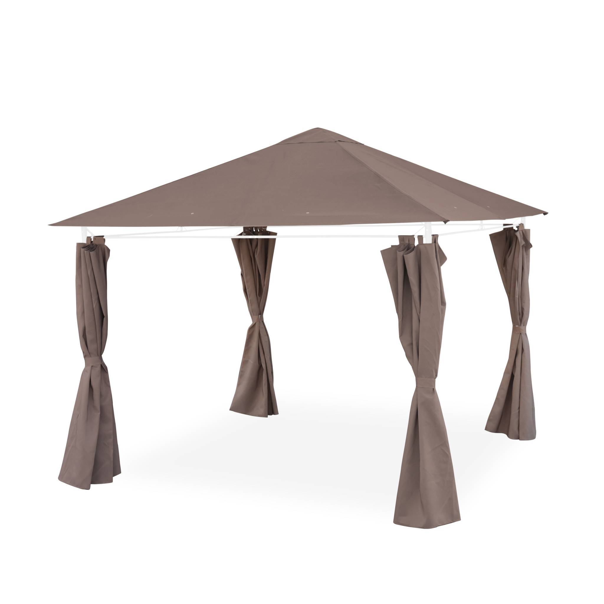 sweeek - Ensemble complet toile de toit et rideaux taupe pour tonnelle 3x3 m Elusa - toile de rechange pergola. toile de remplacement | sweeek