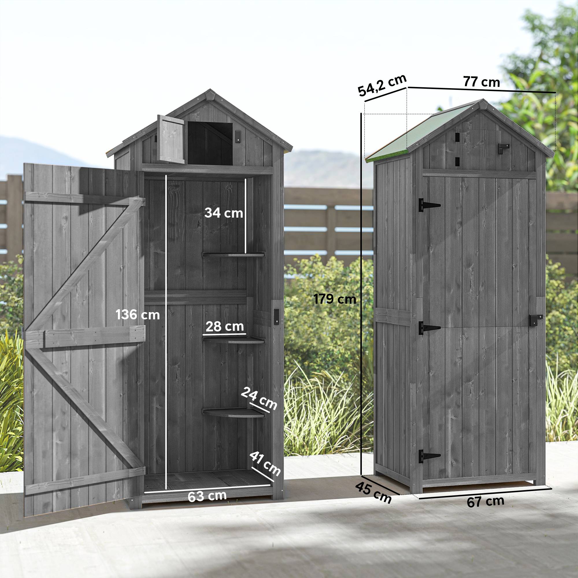 Armoire de jardin bois extérieur 3 étagères double porte 77x54x179cm gris - ComfortXL Outdoor Living - Image 5