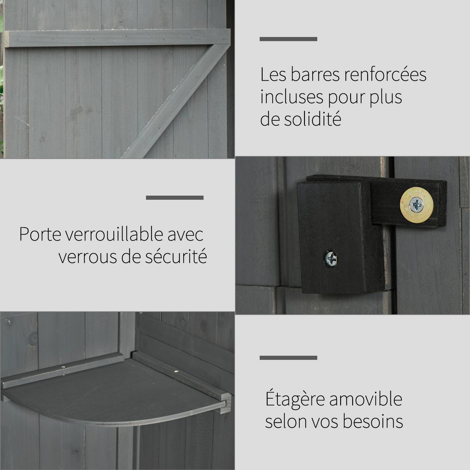 Armoire de jardin bois extérieur 3 étagères double porte 77x54x179cm gris - ComfortXL Outdoor Living - Image 8