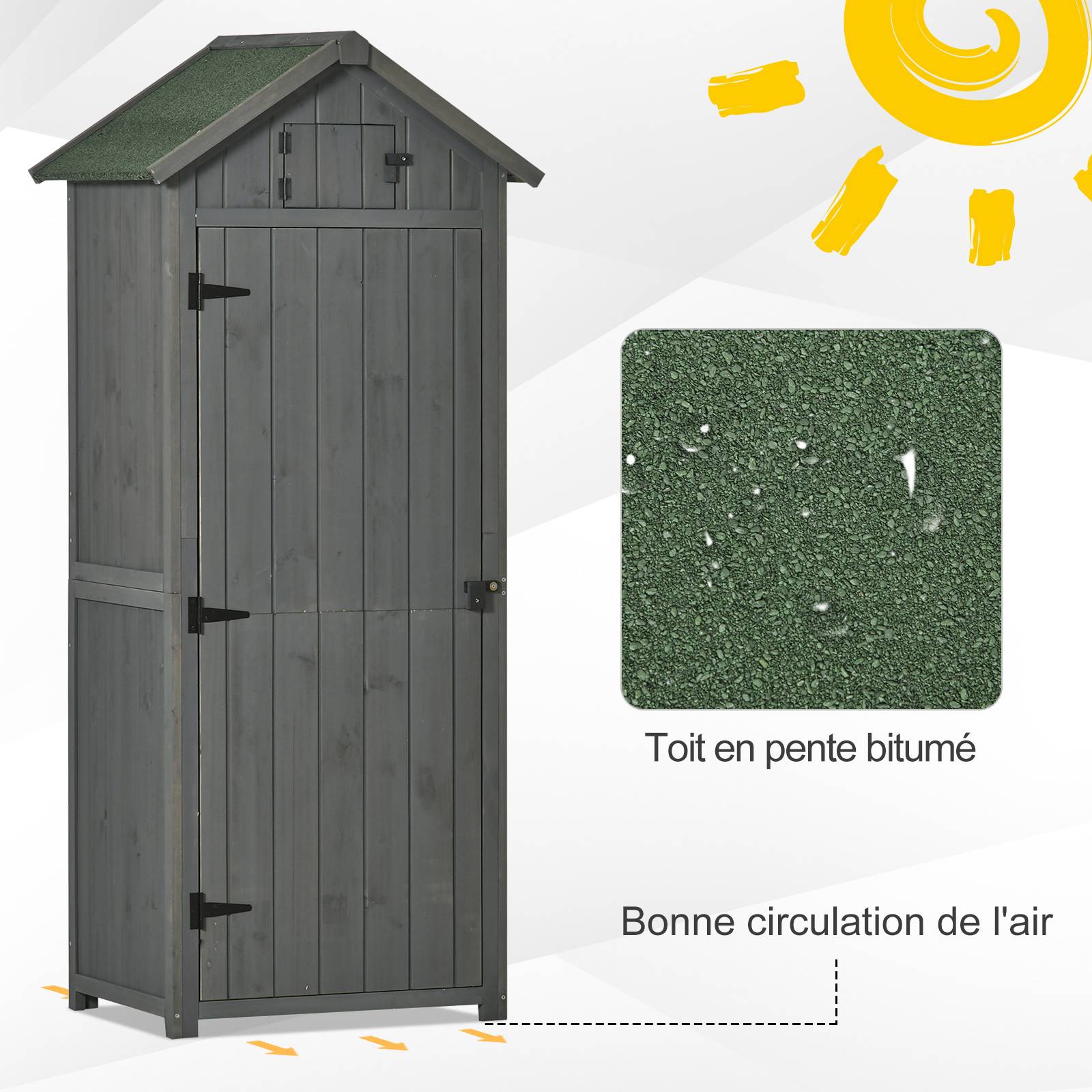 Armoire de jardin bois extérieur 3 étagères double porte 77x54x179cm gris - ComfortXL Outdoor Living - Image 7