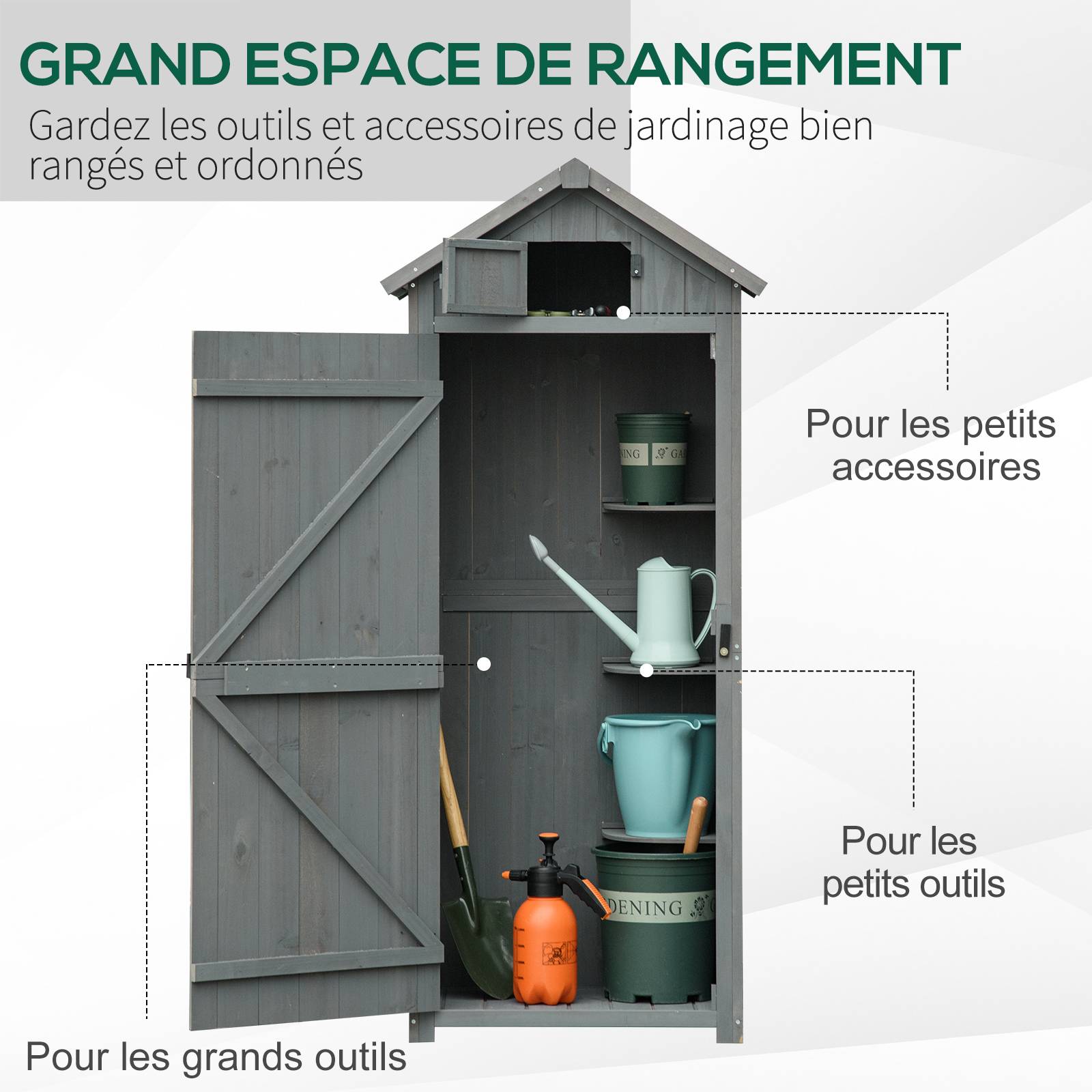 Armoire de jardin bois extérieur 3 étagères double porte 77x54x179cm gris - ComfortXL Outdoor Living - Image 6