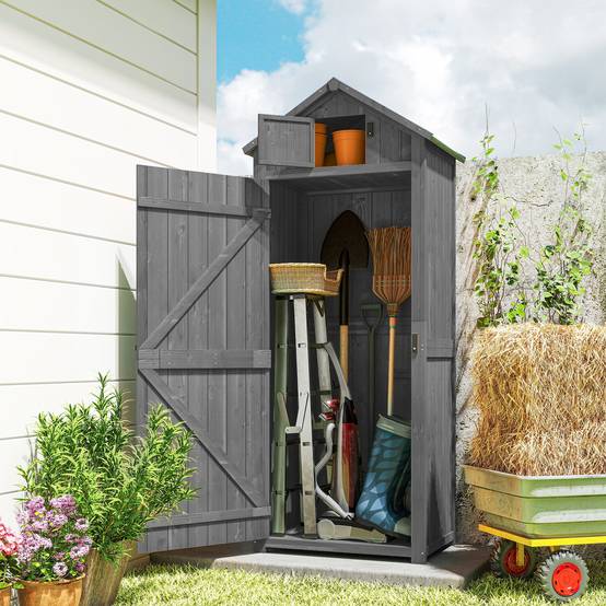 Armoire de jardin bois extérieur 3 étagères double porte 77x54x179cm gris - ComfortXL Outdoor Living - Image 4