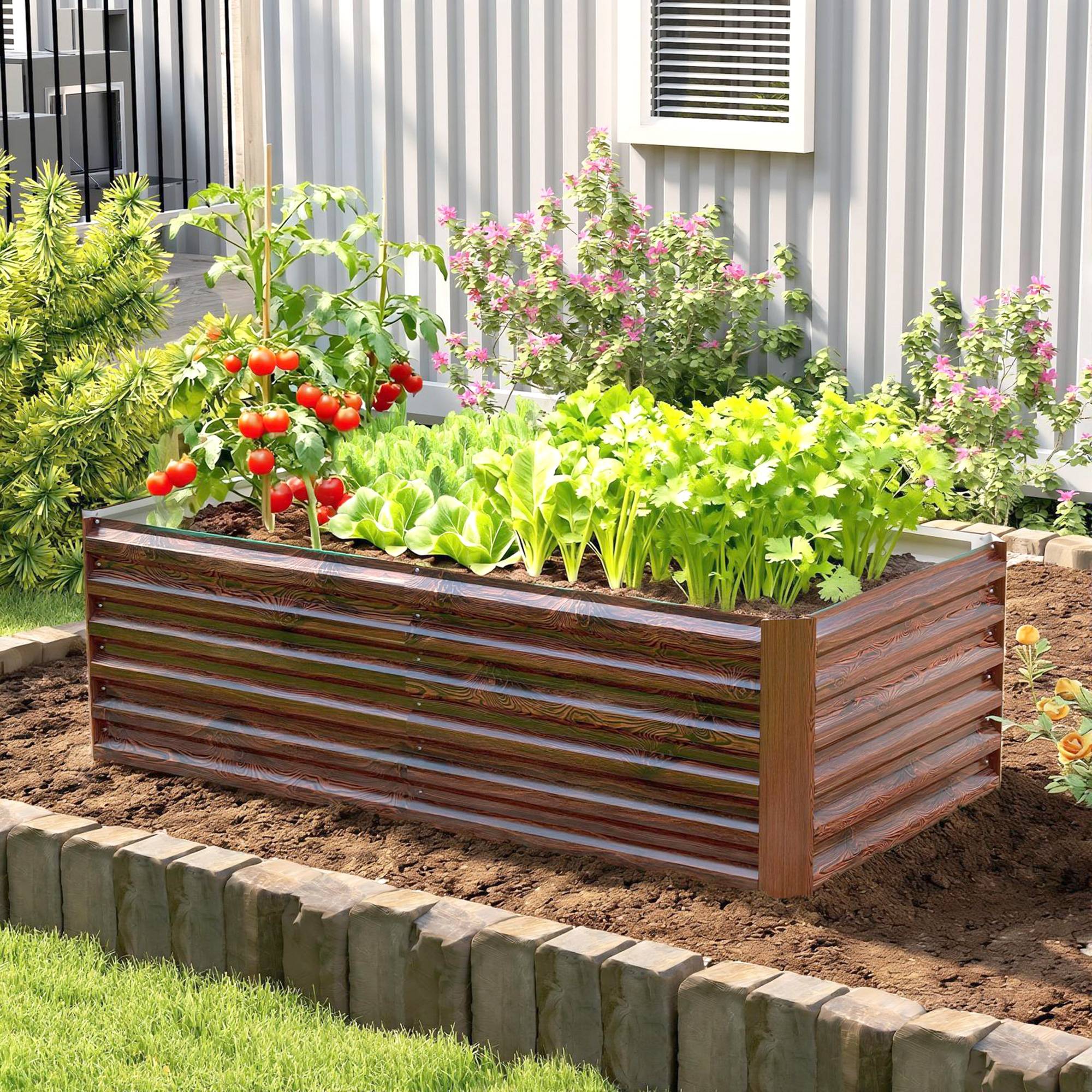 Sans Marque - Letto per Orto Rialzato Fondo Aperto Bordi Arrotondati 180x90x57,5 cm Marron Foncé - Image 3
