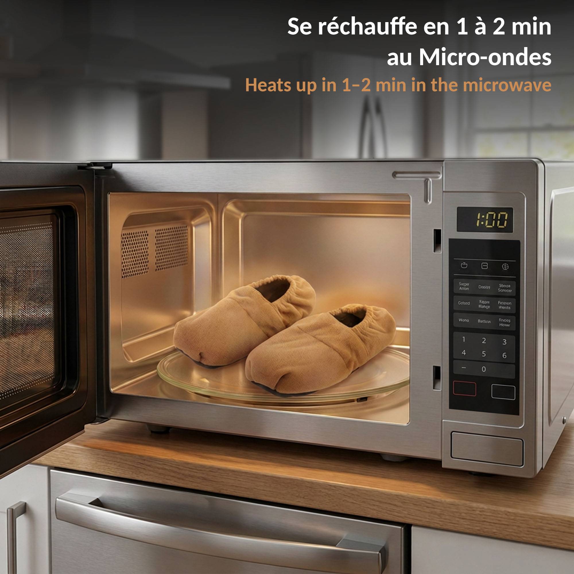 Fishtec - Chaussons chauffants Graines de lin Micro-ondes Chaud Froid polaire doux taille 36-40 Pochette incluse Confort Détente - Image 3