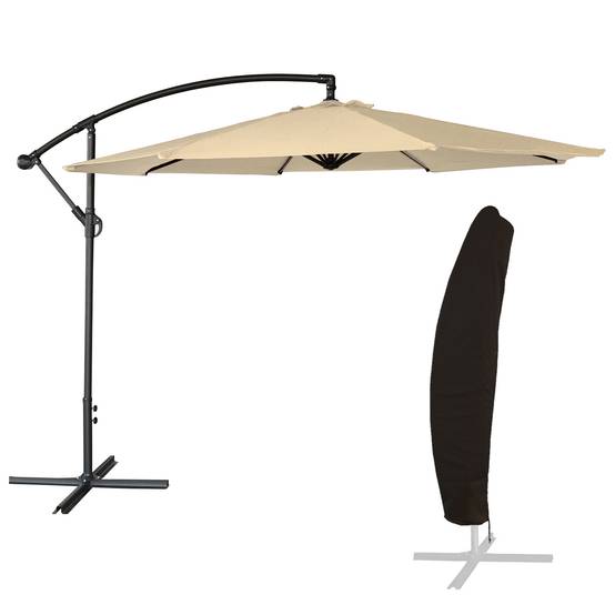Parasol déporté OAHU rond 3m de diamètre beige + housse - HAPPY GARDEN - Image 1
