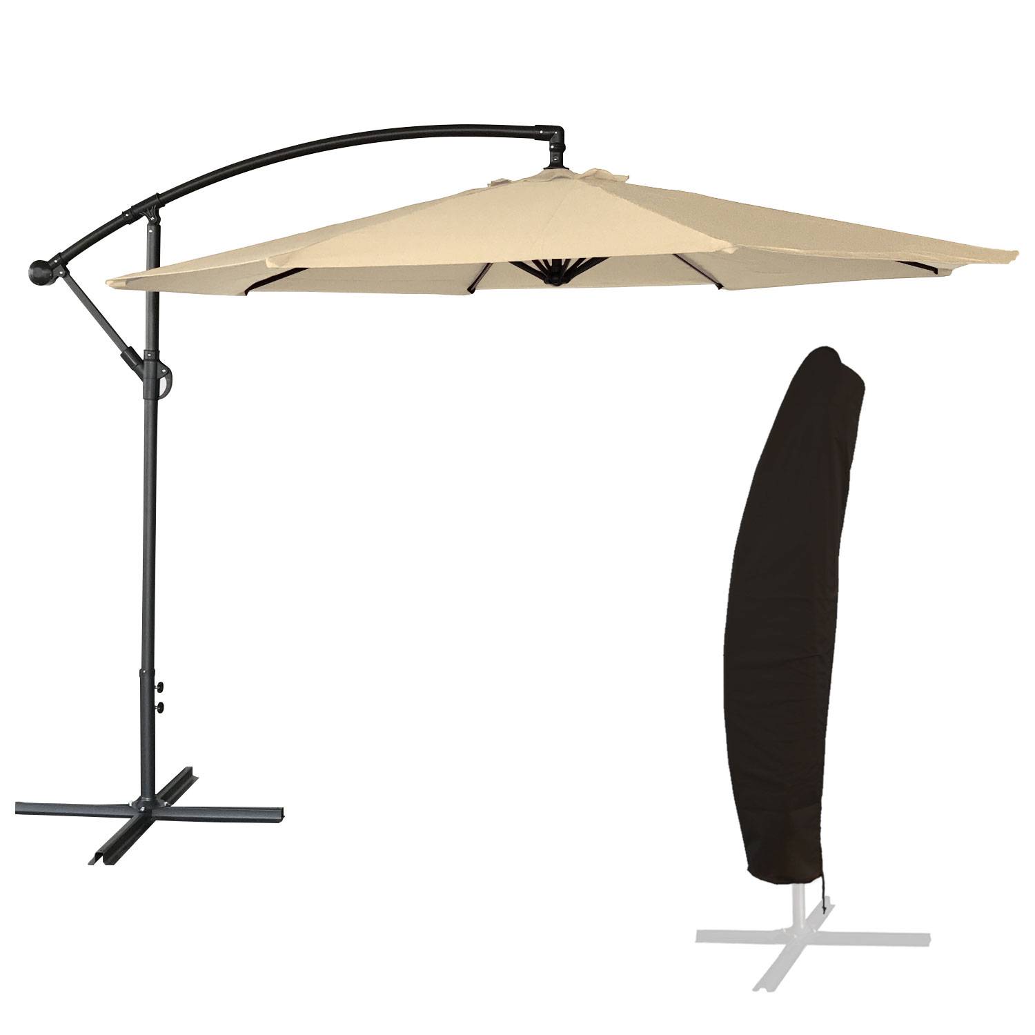 Parasol déporté OAHU rond 3m de diamètre beige + housse - HAPPY GARDEN - Image 1