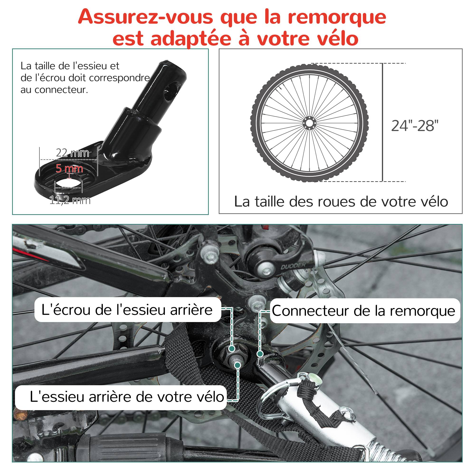 Remorque vélo enfant acier rouge 142 x 75 x 101 cm - PANGIVO - Image 10