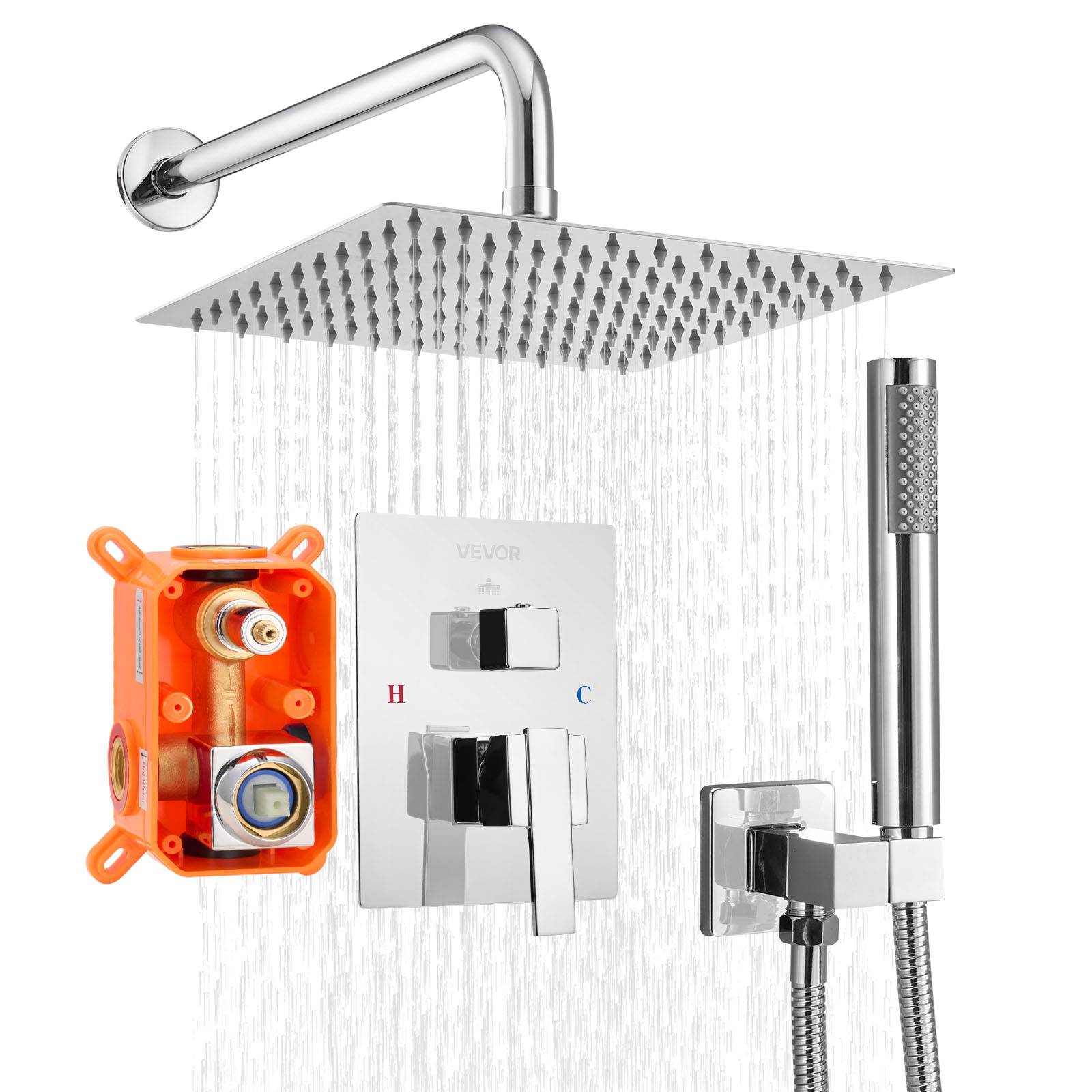 Vevor - VEVOR Kit de Douche avec Douchette de Tête Carrée 25,4cm et à Main Argent Chromé