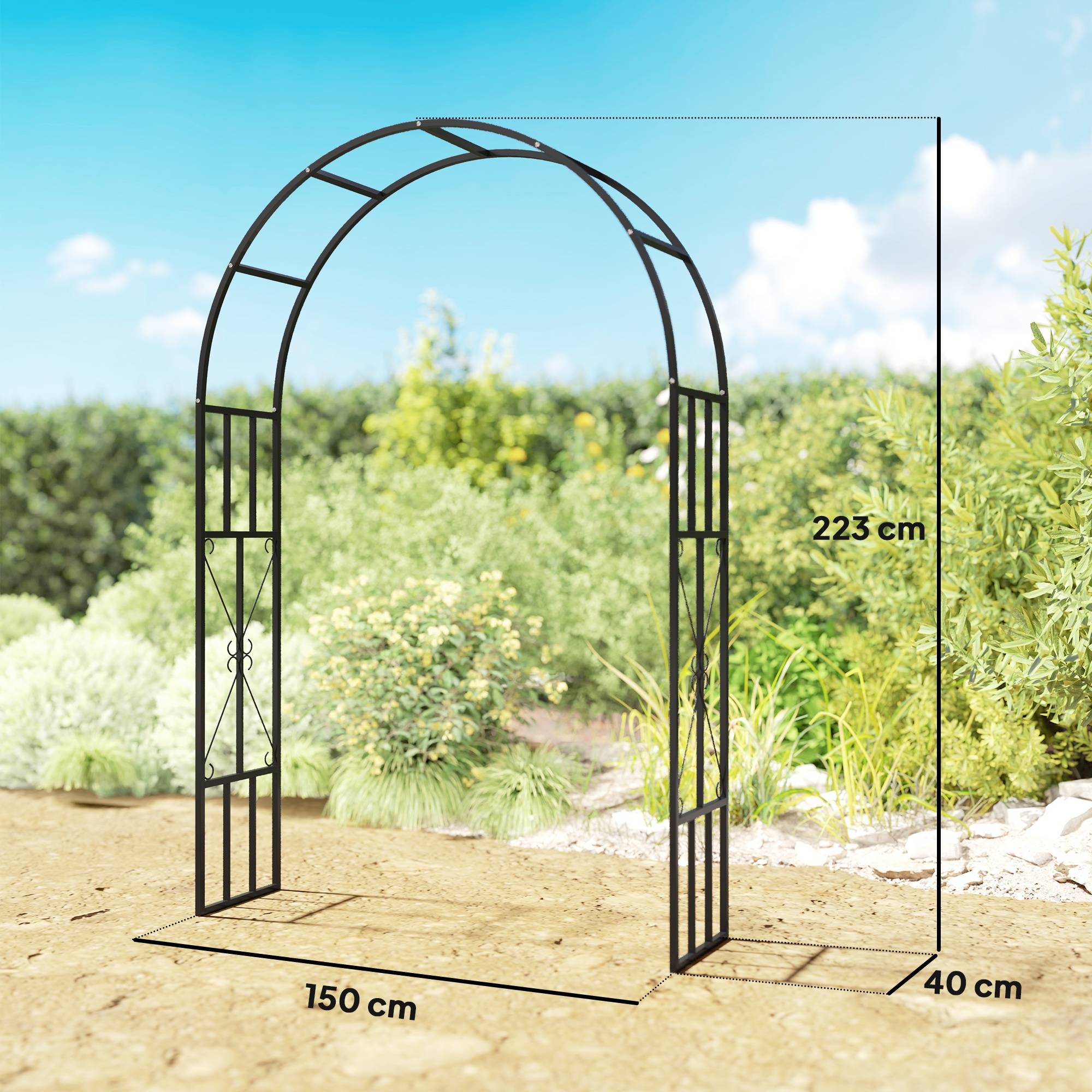 Arche de jardin acier noir 150 x 40 x 223 cm - PANGIVO - Image 5