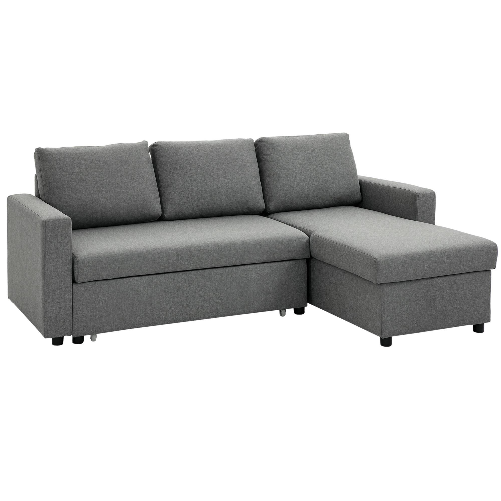Canapé d'angle L convertible avec coffre de rangement, canapé-lit méridienne tissu aspect lin gris clair 211,5x146x85 cm - Image 1