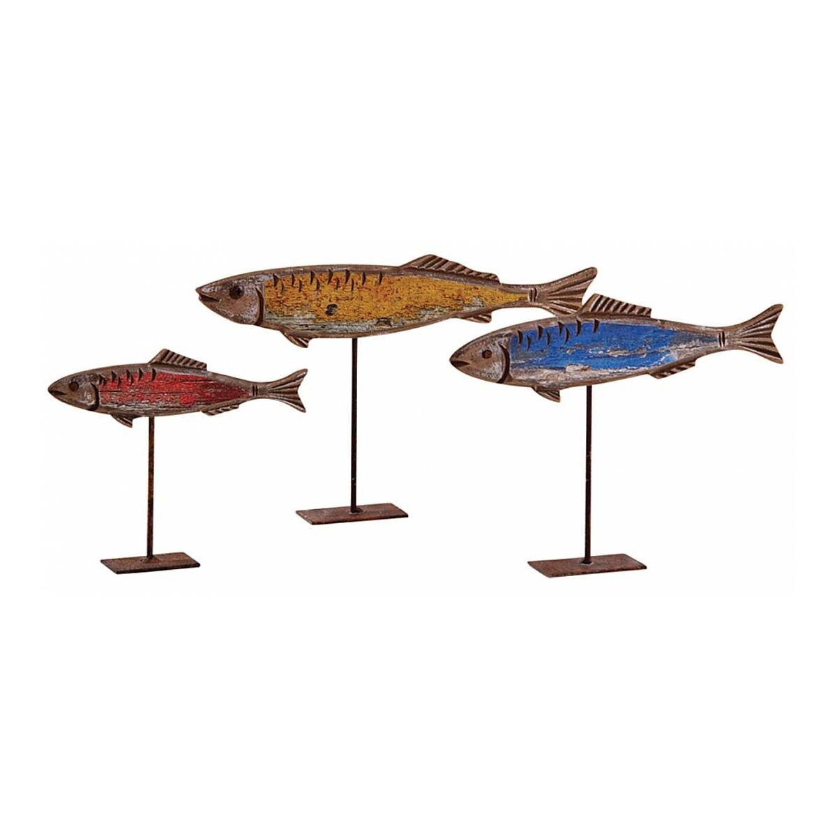 Aubry Gaspard - Poissons colorés en bois sur pieds (Lot de 3)