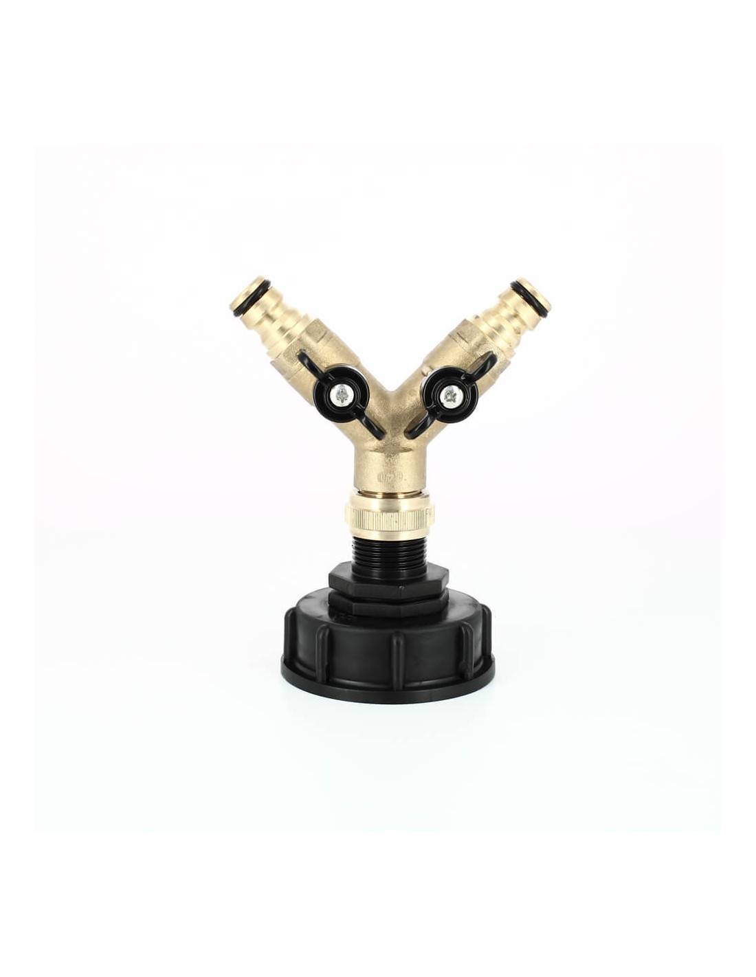Raccord cuve eau S60X6 - 2 voies 3/4'' laiton - Nez (type Gardena) - Image 1