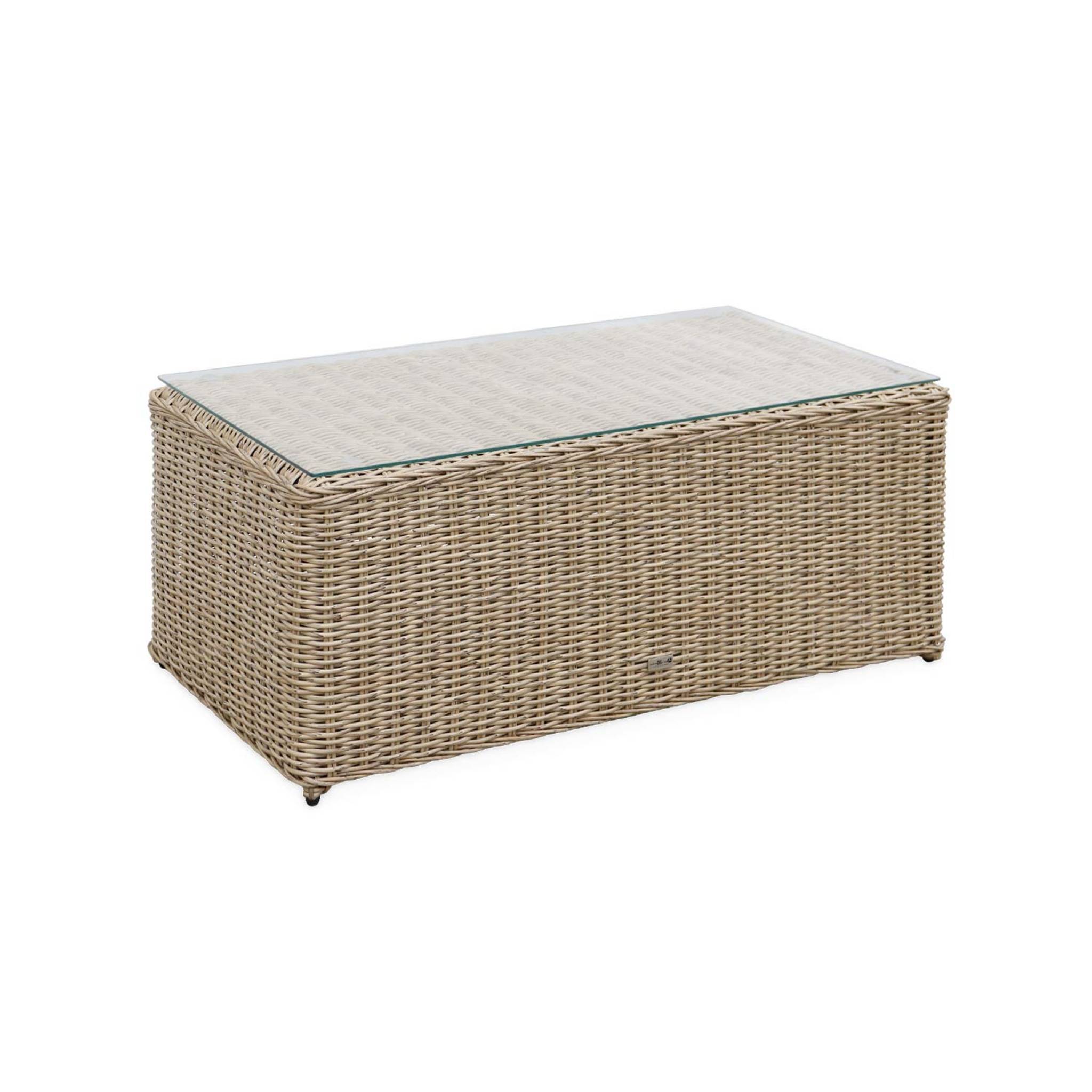 sweeek - Salon de jardin en résine tressée arrondie 4 places - Valentino Naturel - Coussins beiges. canapé fauteuils table basse | sweeek - Image 6