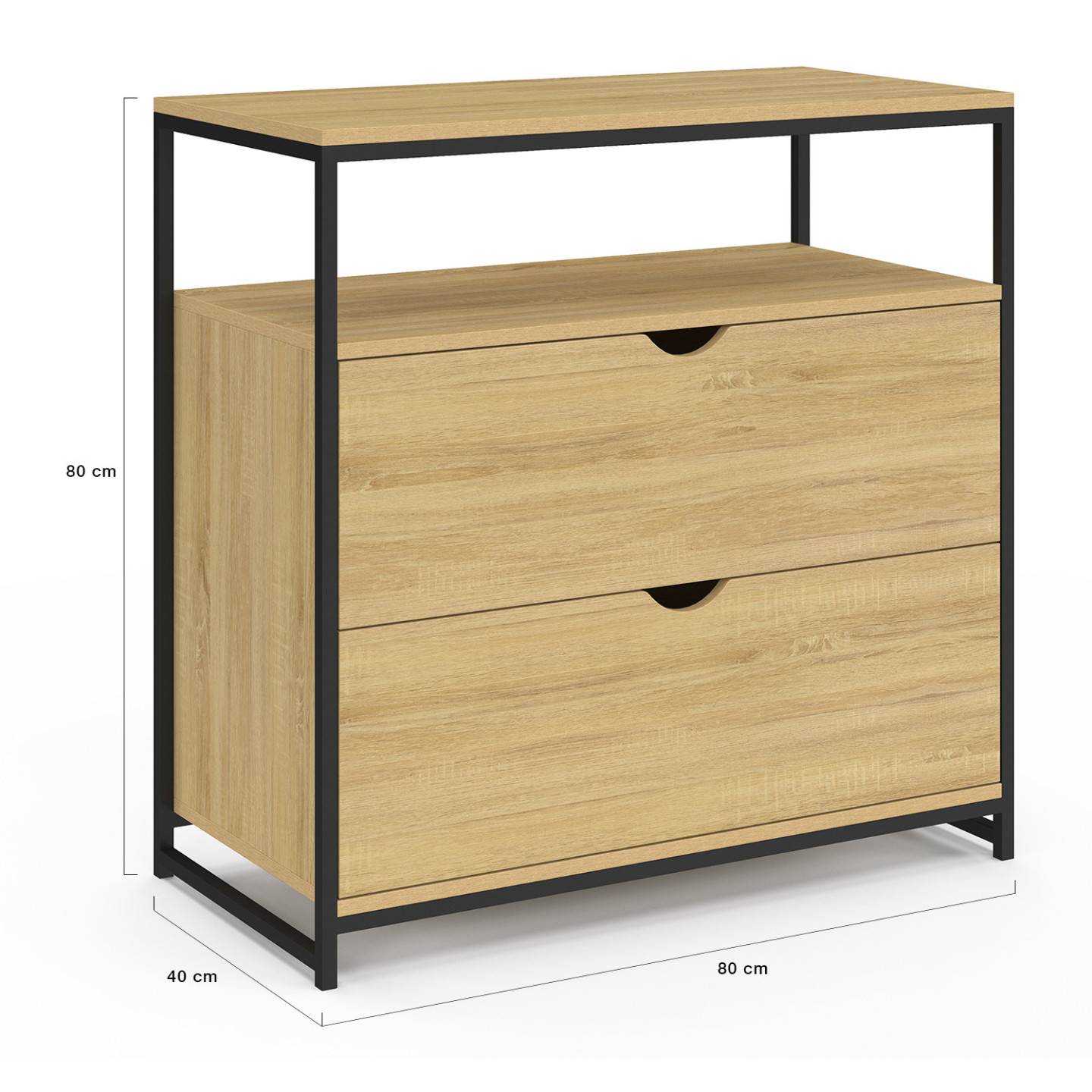 Commode 2 tiroirs DETROIT 80 cm design industriel avec étagère - Image 5