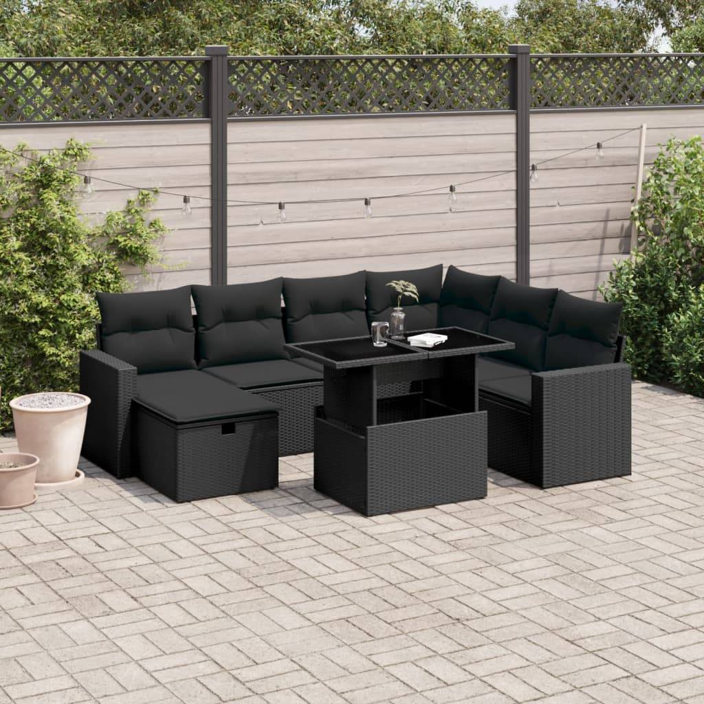 Vidaxl - Salon de jardin 8 pcs avec coussins noir résine tressée vidaXL 3274835 - Image 1