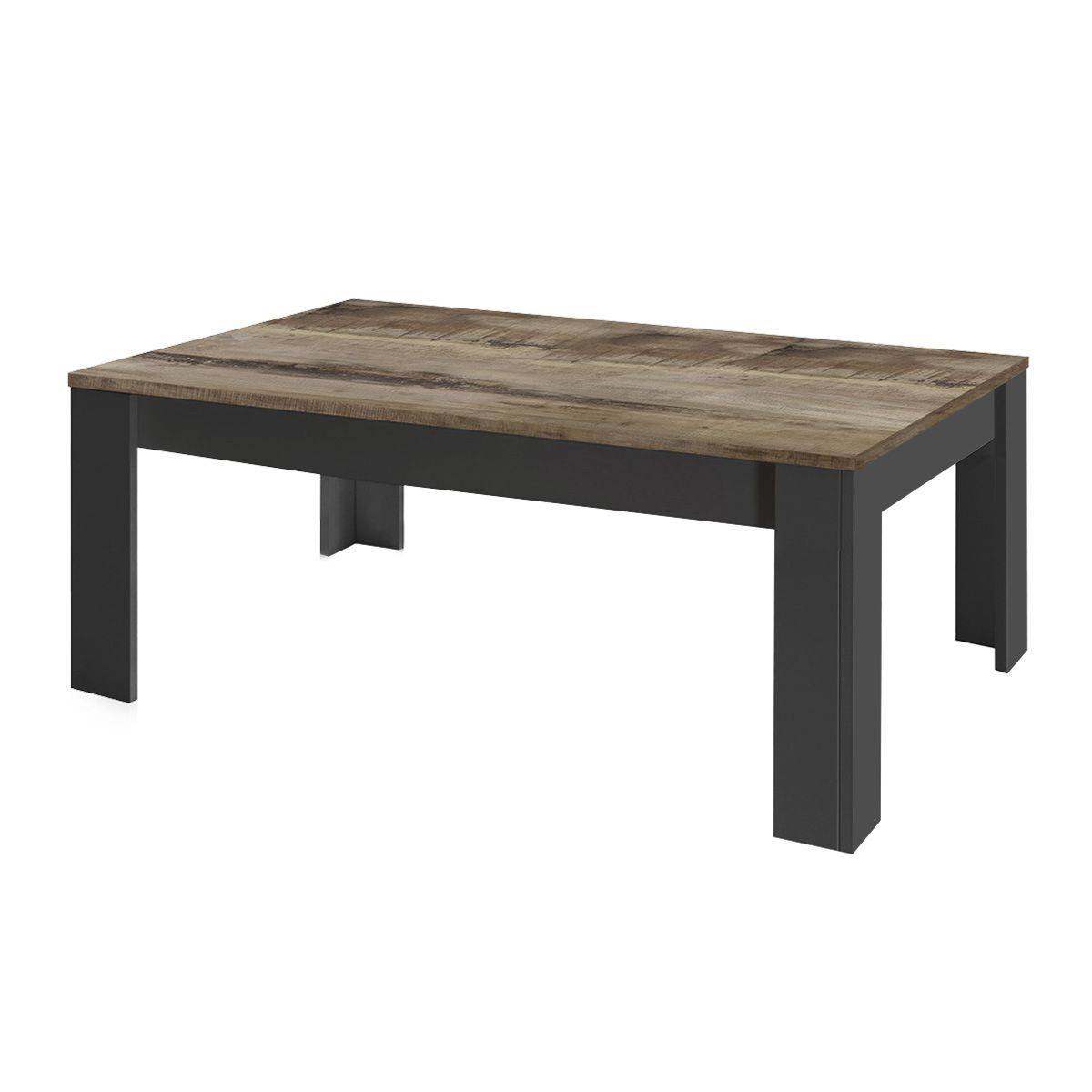 Table Basse Rectangulaire Noir Mat Plateau Aspect Bois Antik - OTELLO - Image 1
