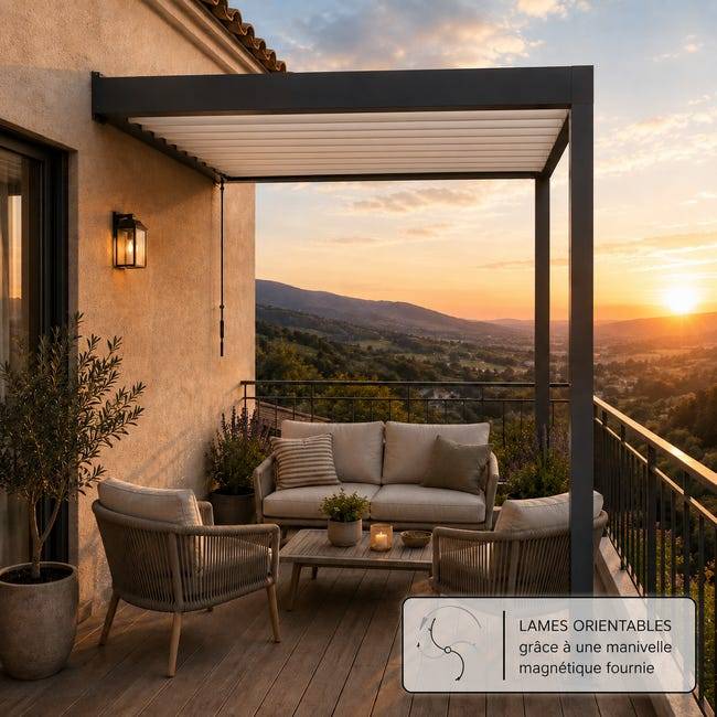 Pergola Bioclimatique Aluminium Adossée Anthracite 3x2 Manuelle S ORIAL France - Image 3