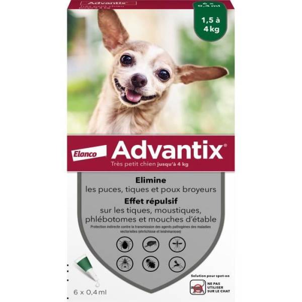 Advantix - ADVANTIX Chien Solution Antiparasitaire Tres Petite Race 1,5 a 4kg 6 pipettes - Image 1