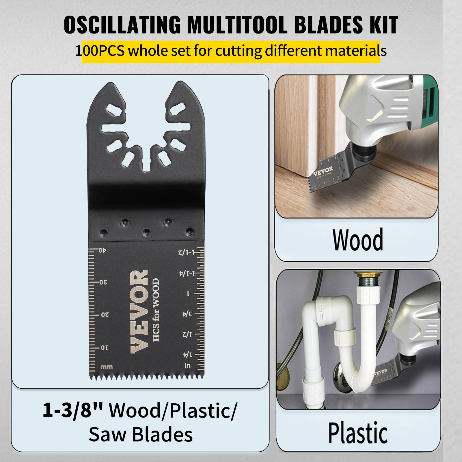VEVOR Kit scie oscillant, 100 lames, 45-47 HRC. Coupe précise, multi-outils. - Image 4