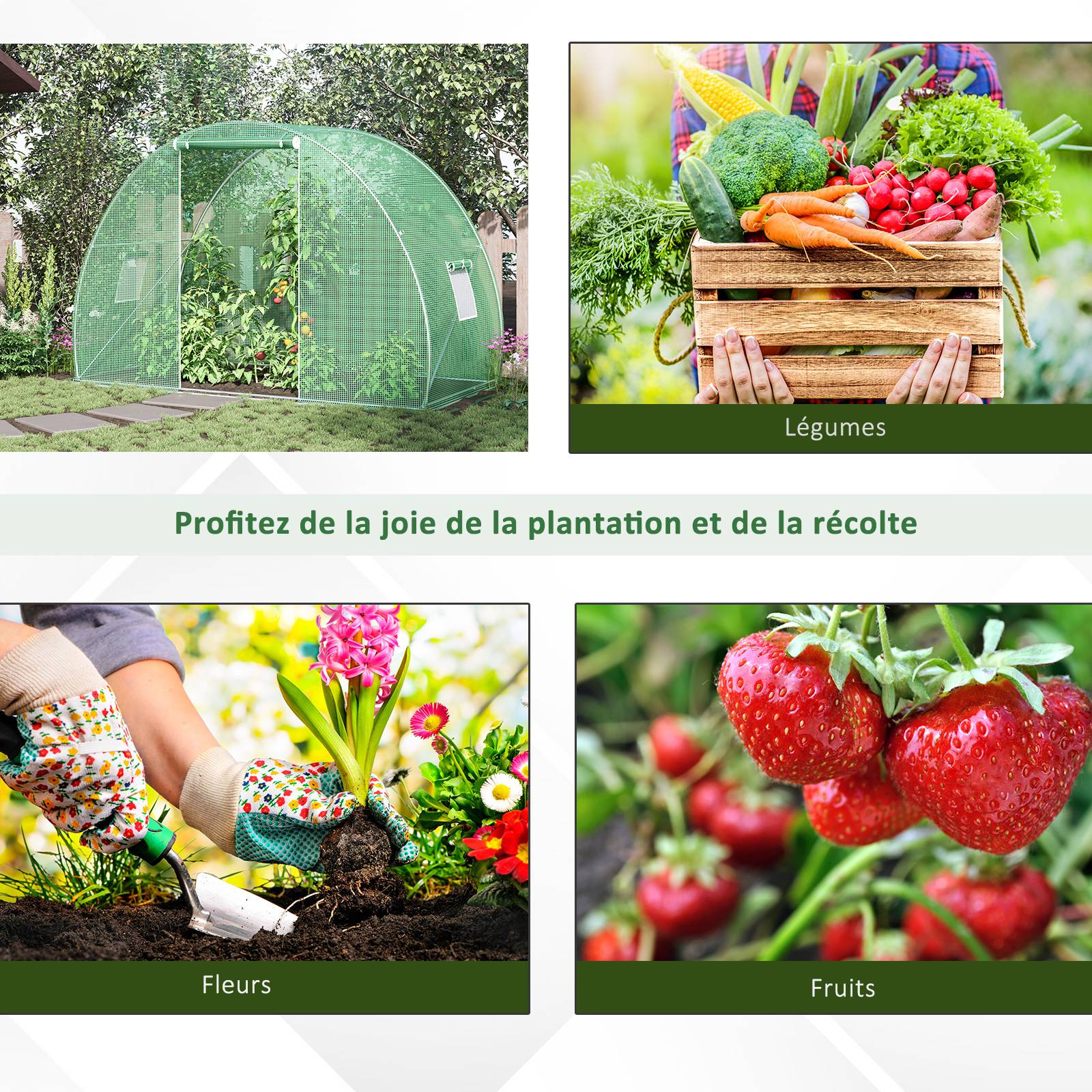 Sans Marque - Serre de Jardin Tunnel serre d'hivernage Surface Sol 4,5 m² dim. 3L x 1,5l x 2H m châssis Tubulaire renforcé Porte zippée 2 fenêtres enroulables Vert - Image 9