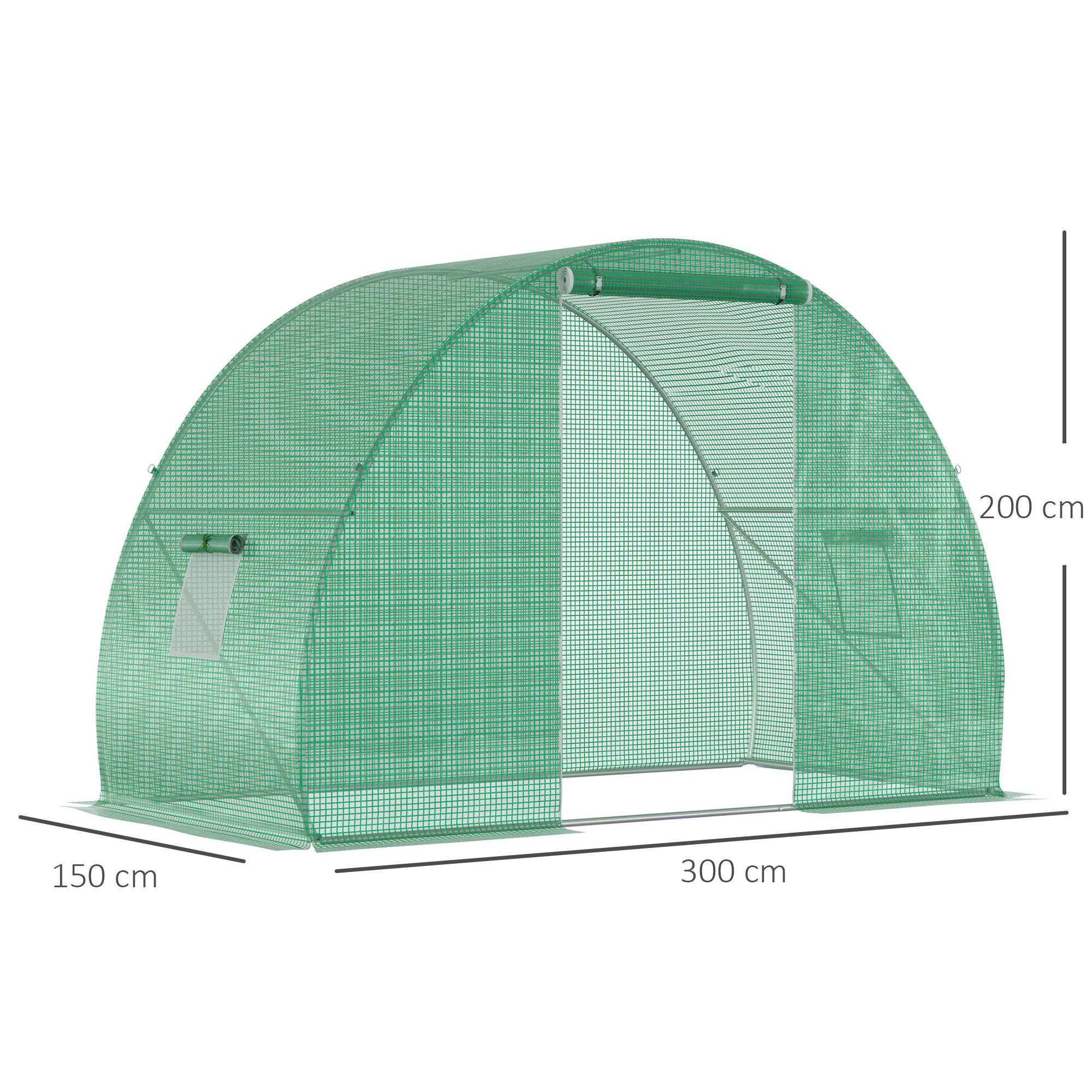 Sans Marque - Serre de Jardin Tunnel serre d'hivernage Surface Sol 4,5 m² dim. 3L x 1,5l x 2H m châssis Tubulaire renforcé Porte zippée 2 fenêtres enroulables Vert - Image 5