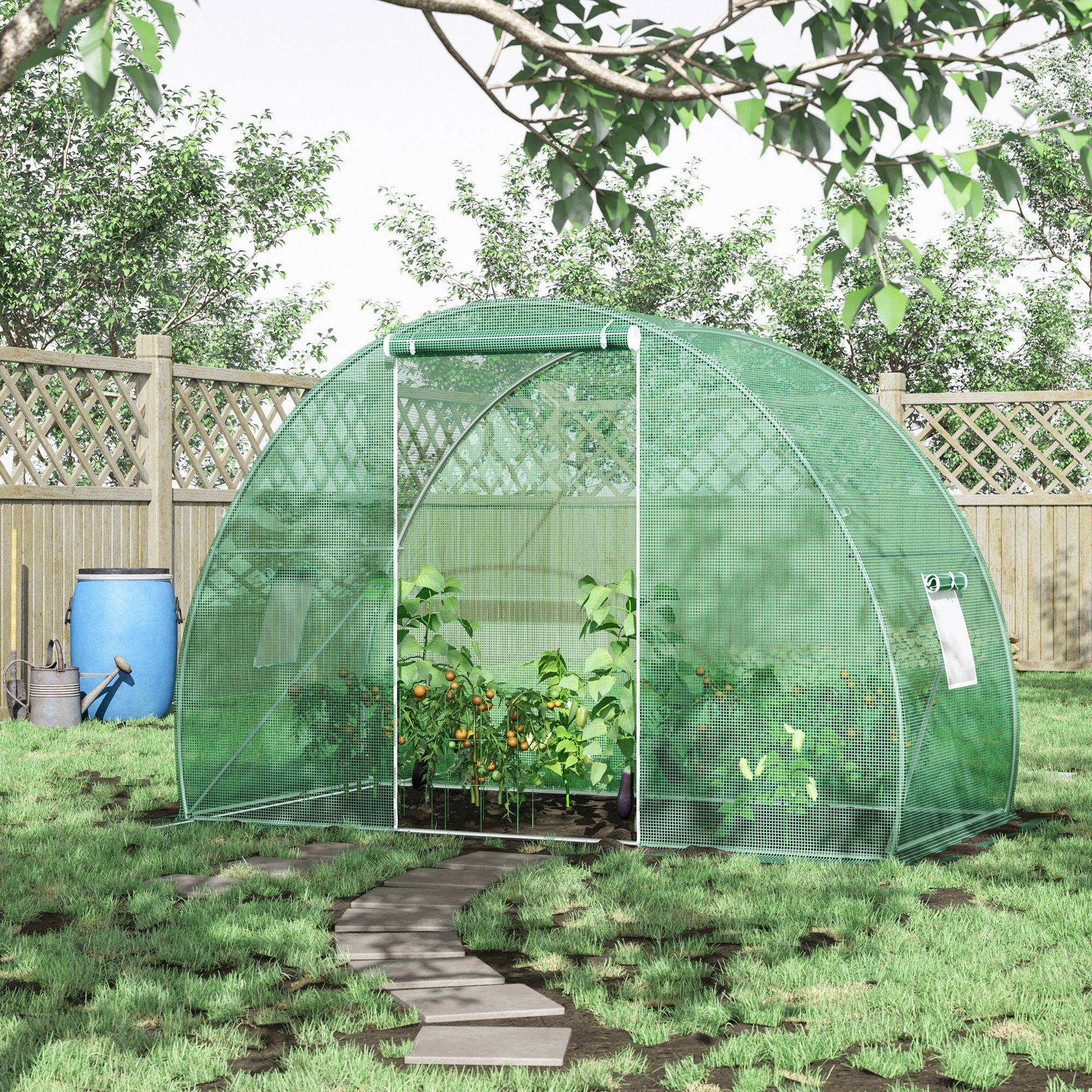Sans Marque - Serre de Jardin Tunnel serre d'hivernage Surface Sol 4,5 m² dim. 3L x 1,5l x 2H m châssis Tubulaire renforcé Porte zippée 2 fenêtres enroulables Vert - Image 4