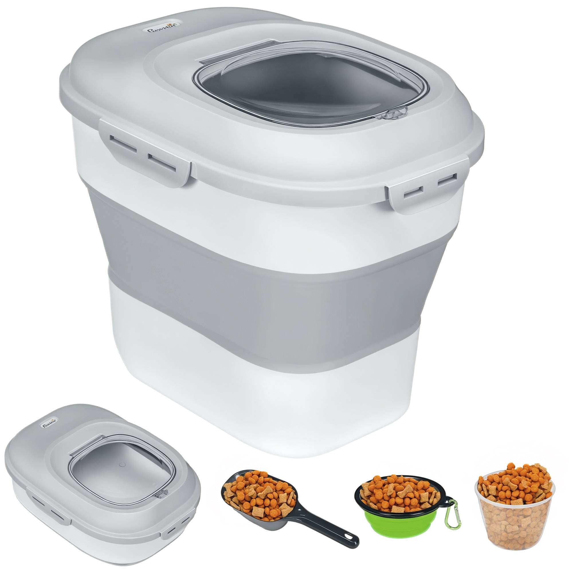 Sans Marque - Conteneur à croquettes pour chien pliable 25L rangement hermétique couvercles hermétiques roulettes 44 x 32 x 37 cm gris - Image 1