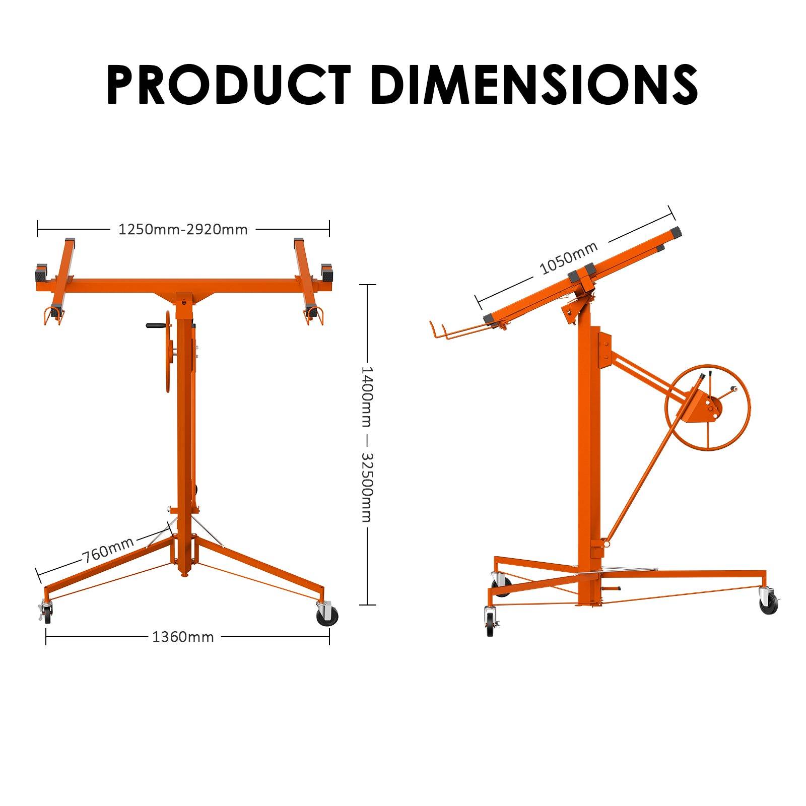 Élévateur de plaques de plâtre XXL- Capacité de charge 68 kg, hauteur réglable de 140 à 325 cm - Aide à la pose de plaques de plâtre - Image 4