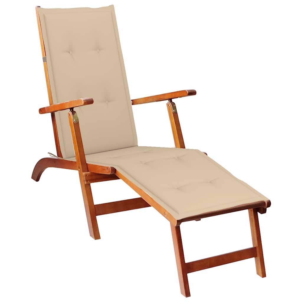 Chaise Longue Acacia Huilé Pliable Repose-Pieds Coussin Beige – ComfortXL Outdoor Living - Image 1