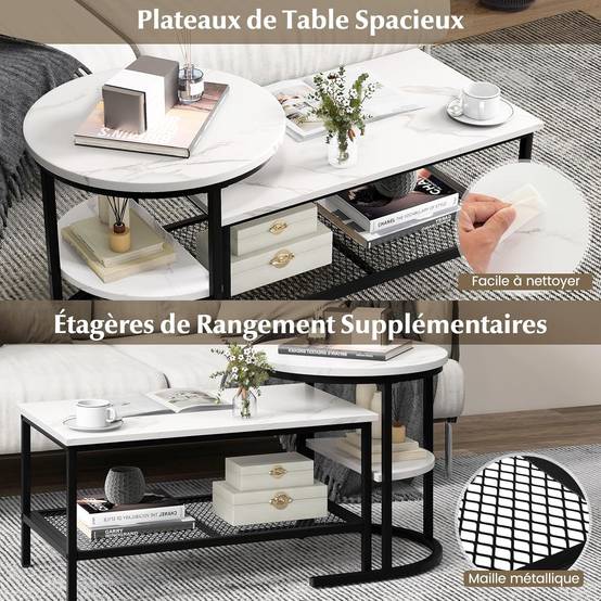 Tables Basses Gigognes Lot de 2,Table Gigogne Design Marbre,Cadre en Métal,Table Salon Rectangulaire - Image 5