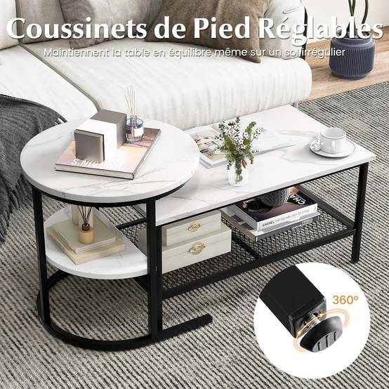 Tables Basses Gigognes Lot de 2,Table Gigogne Design Marbre,Cadre en Métal,Table Salon Rectangulaire - Image 3