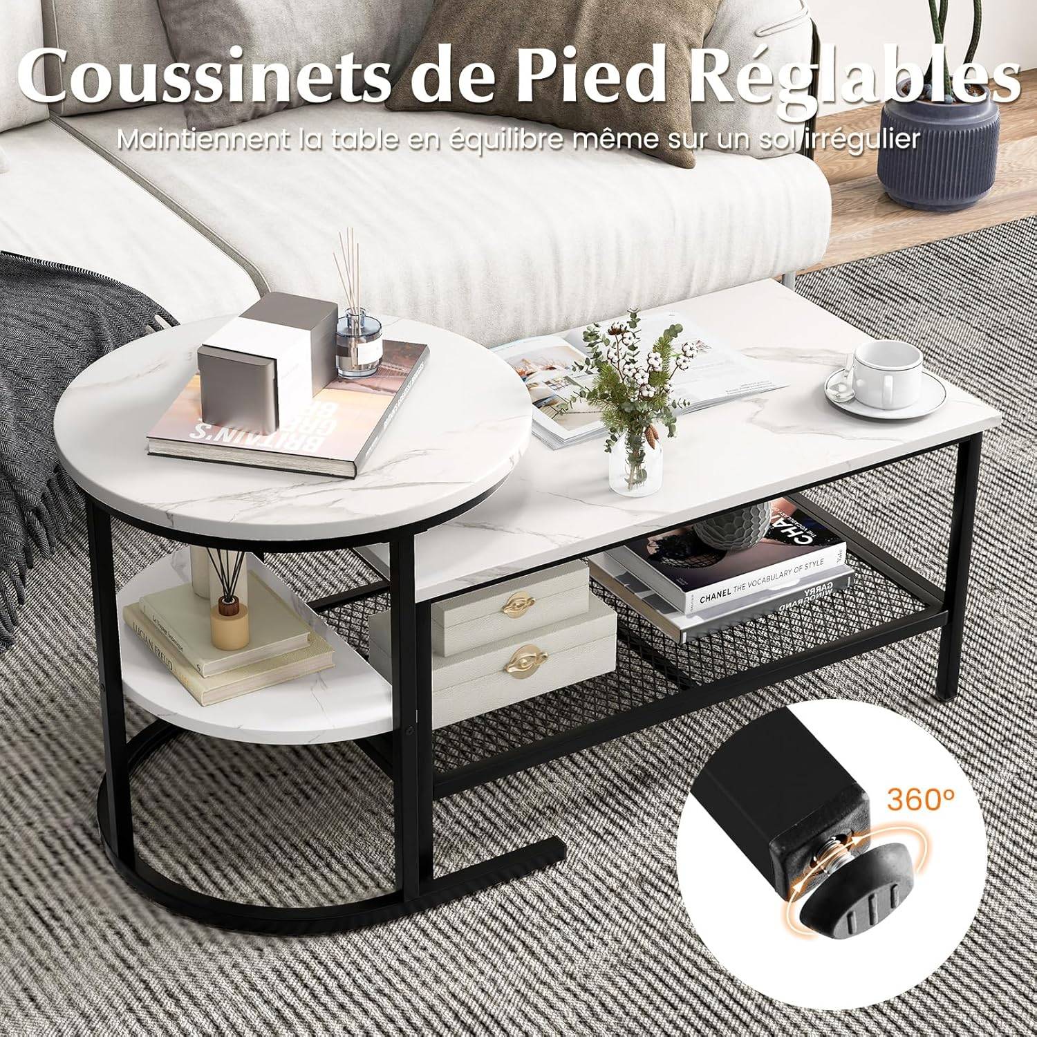 Tables Basses Gigognes Lot de 2,Table Gigogne Design Marbre,Cadre en Métal,Table Salon Rectangulaire - Image 3