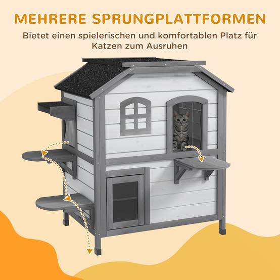 Maison pour chat bois de sapin blanc et gris 99.5 x 76 x 91 cm - PANGIVO - Image 9