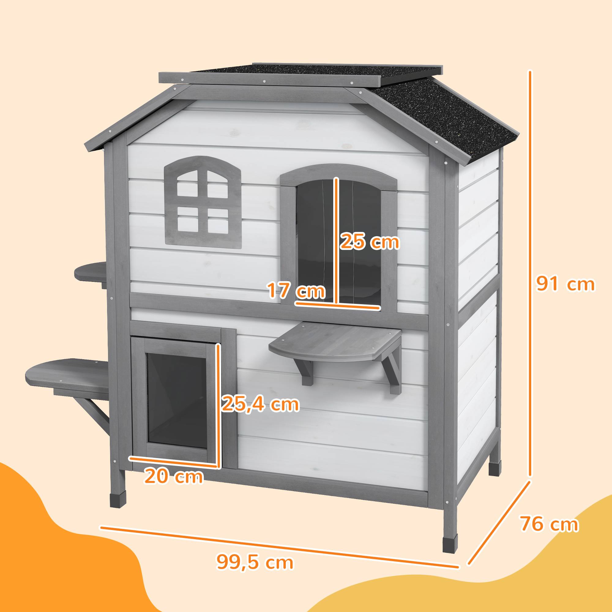 Maison pour chat bois de sapin blanc et gris 99.5 x 76 x 91 cm - PANGIVO - Image 5