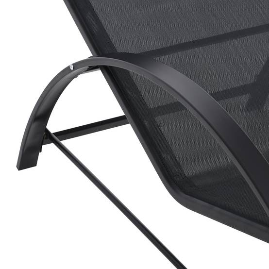 Lot de 2 bains de soleil chaise longue design contemporain, table basse verre trempé, textilène noir - Image 9