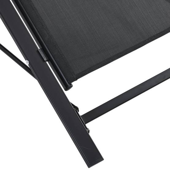 Lot de 2 bains de soleil chaise longue design contemporain, table basse verre trempé, textilène noir - Image 10
