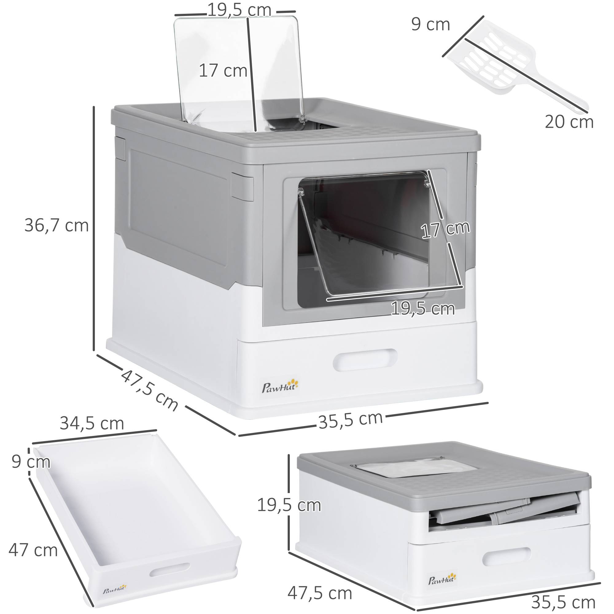 Sans Marque - Maison de toilette pour chat pliable double porte battante et supérieure pelle fourni 47,5 x 35,5 x 36,7 cm gris - Image 4