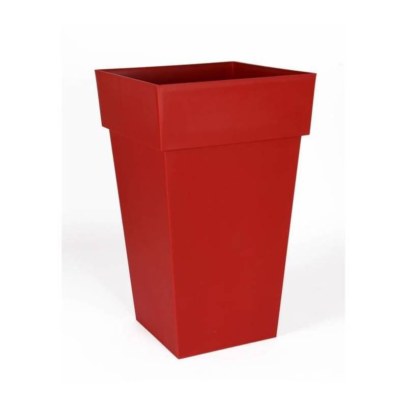 EDA Plastiques - Eda Pot De Fleur Haut Carre Toscane - 39 X 39 X H 65 Cm - 62 L - Rouge Rubis - Image 1