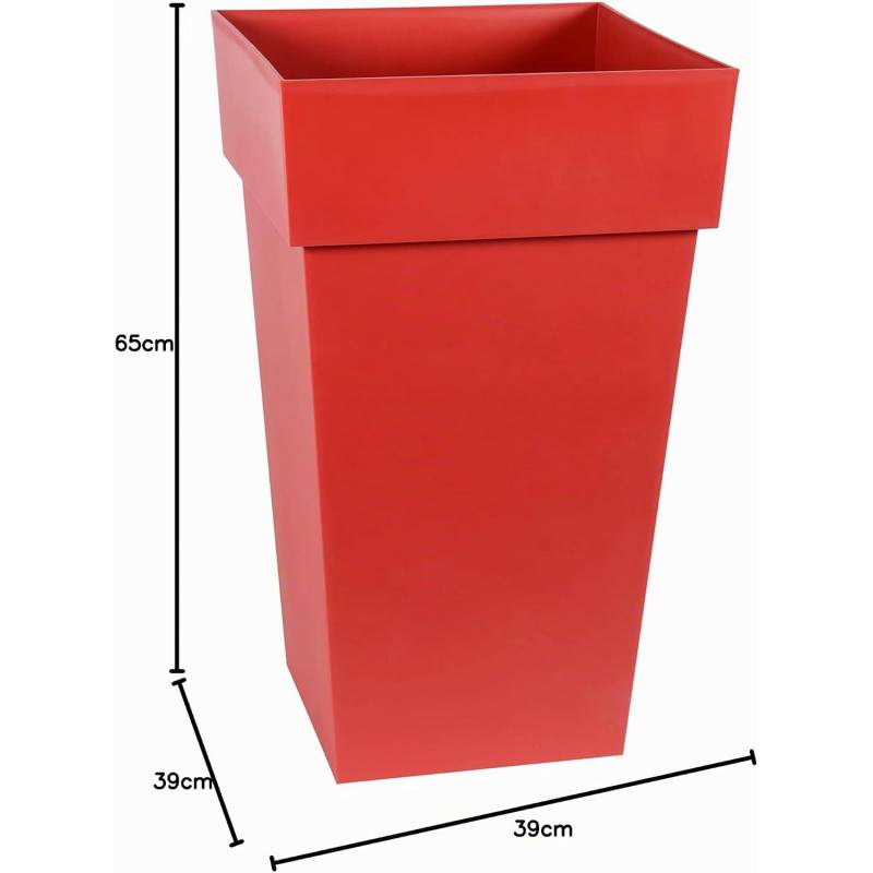 EDA Plastiques - Eda Pot De Fleur Haut Carre Toscane - 39 X 39 X H 65 Cm - 62 L - Rouge Rubis - Image 3