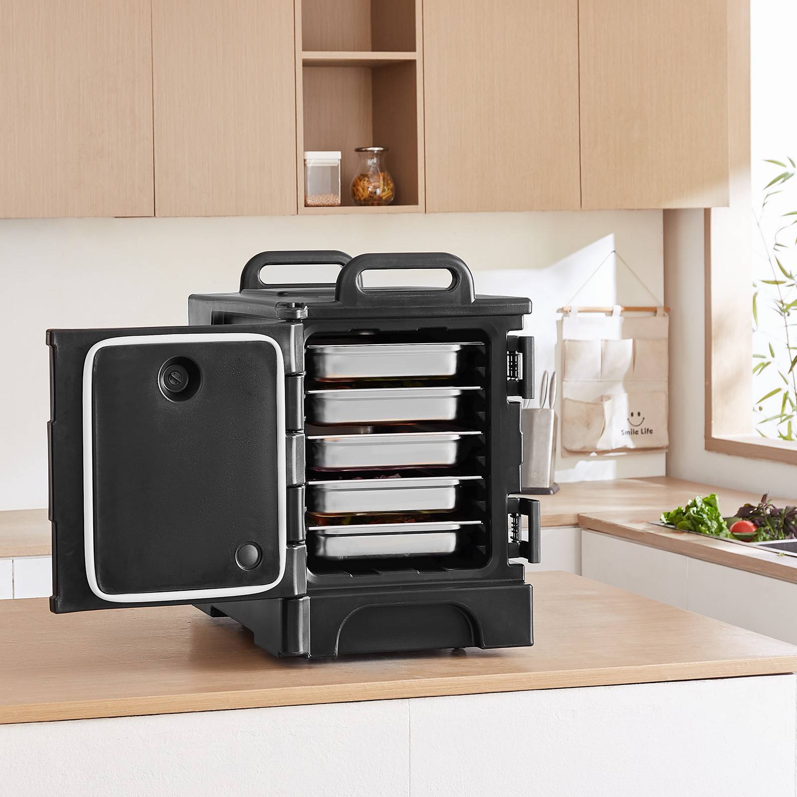 VEVOR Conteneur isotherme bac gastronorme 75 L, empilable, double boucle. Noir. - Image 8