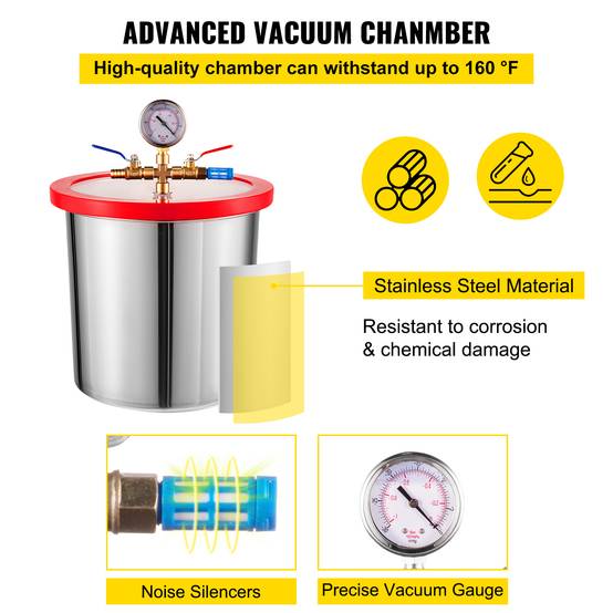 VEVOR Kit pompe à vide 85 L/min avec chambre à vide 12L, dégazage réfrigérant bruit réduit. - Image 4