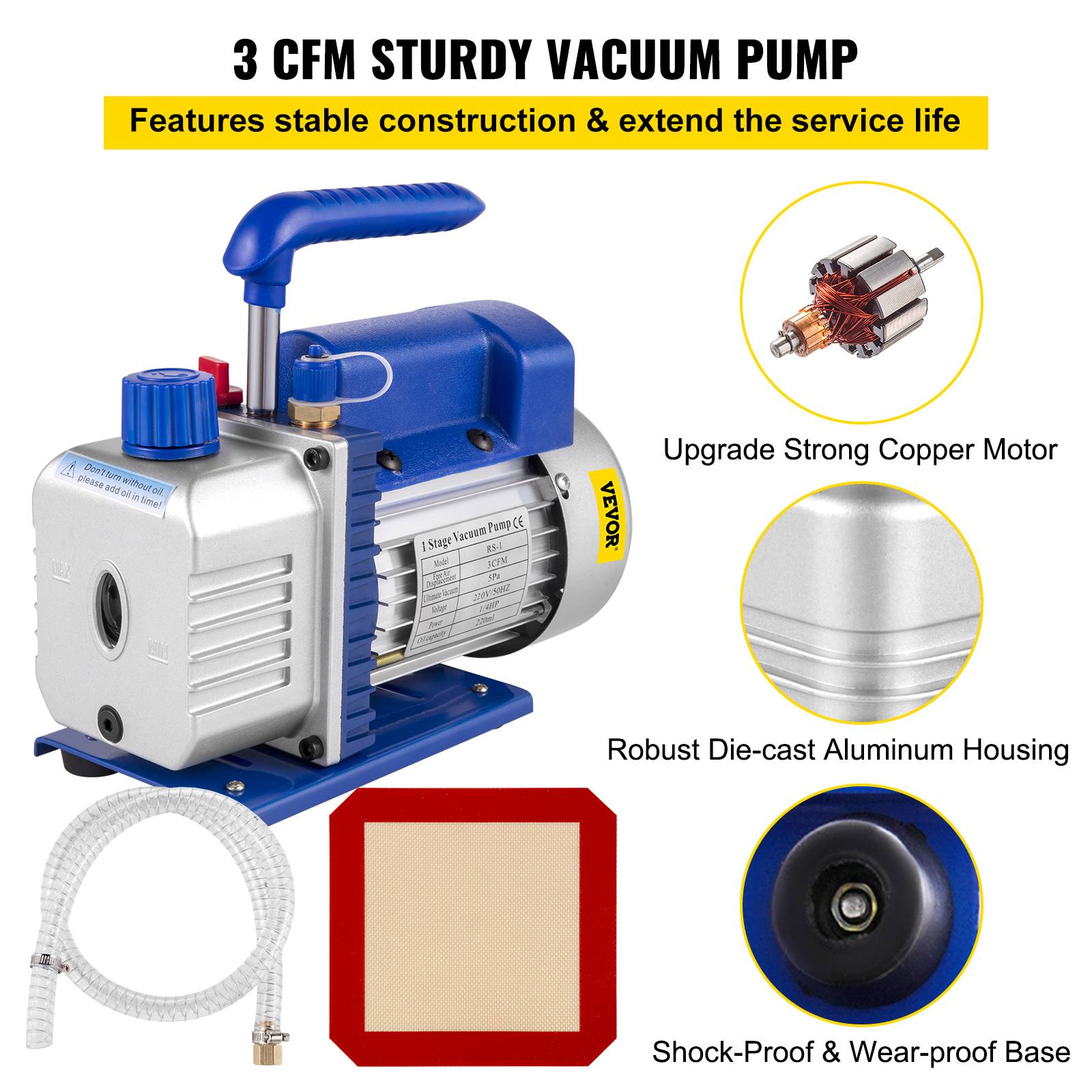 VEVOR Kit pompe à vide 85 L/min avec chambre à vide 12L, dégazage réfrigérant bruit réduit. - Image 3