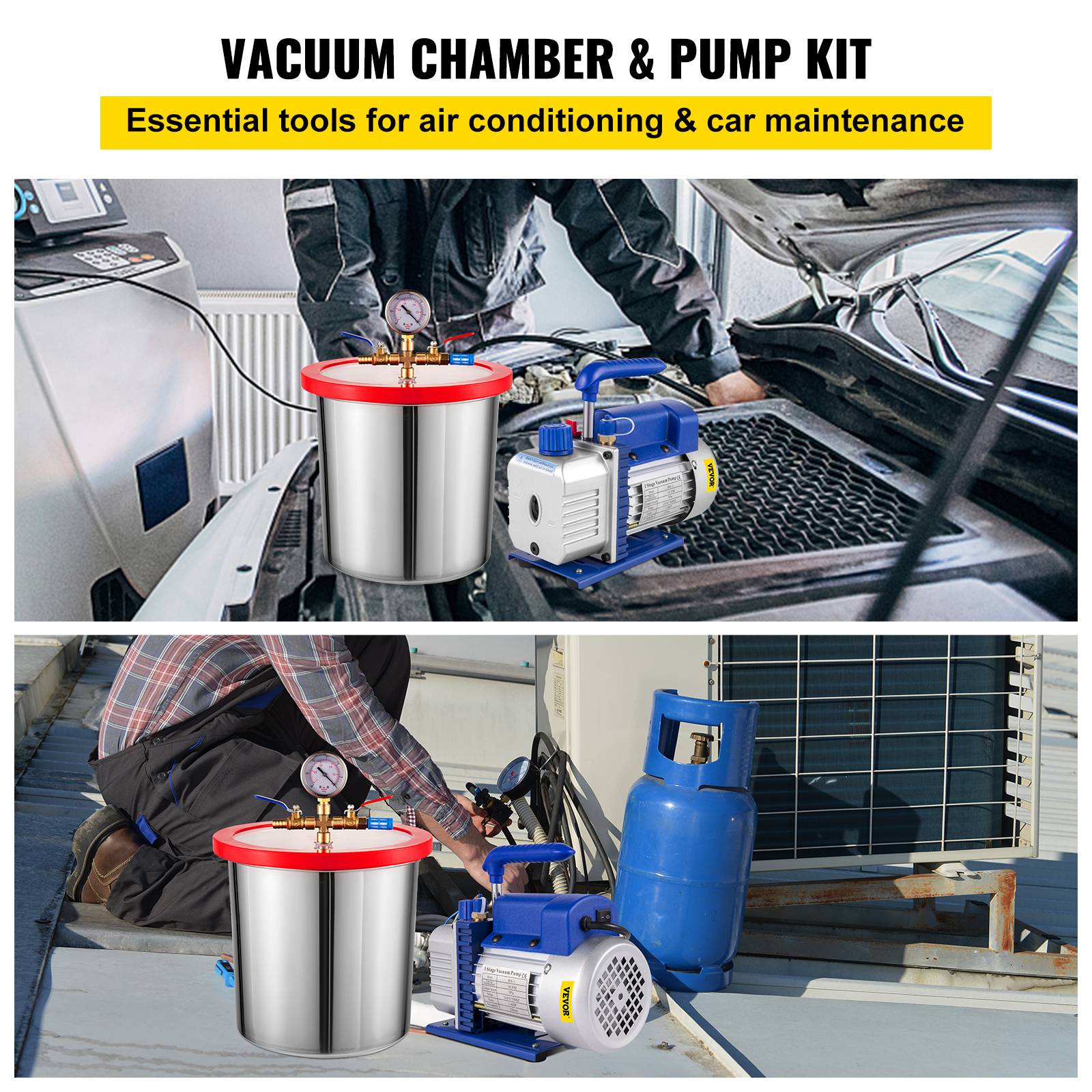 VEVOR Kit pompe à vide 85 L/min avec chambre à vide 12L, dégazage réfrigérant bruit réduit. - Image 2