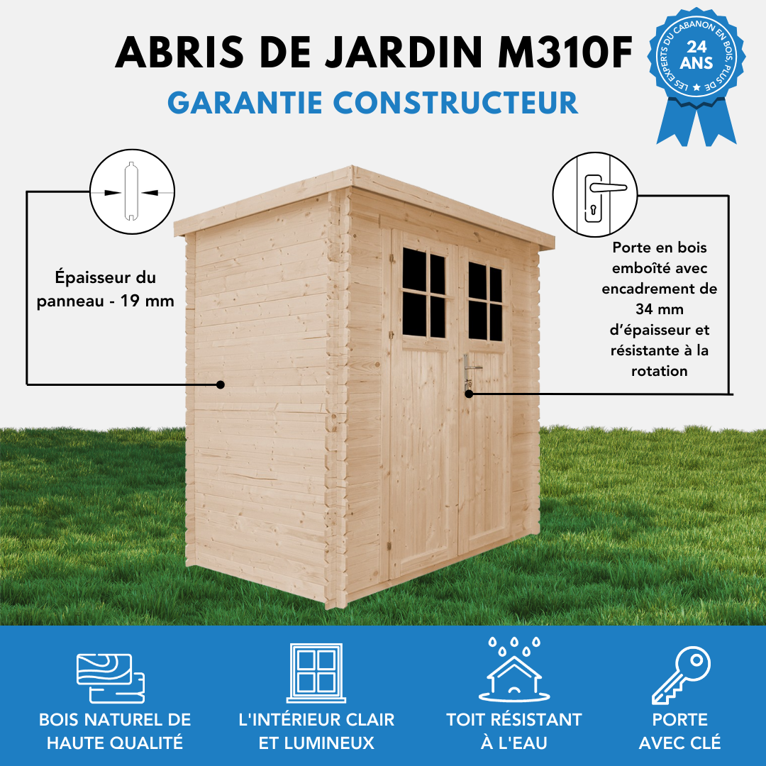 Timbela - Abri de jardin en bois l239xL144xH200 cm /2.63 m² avec sol traité et porte verrouillable de haute qualité - 19 mm d’épaisseur - Timbela M310F+M310G - Image 8