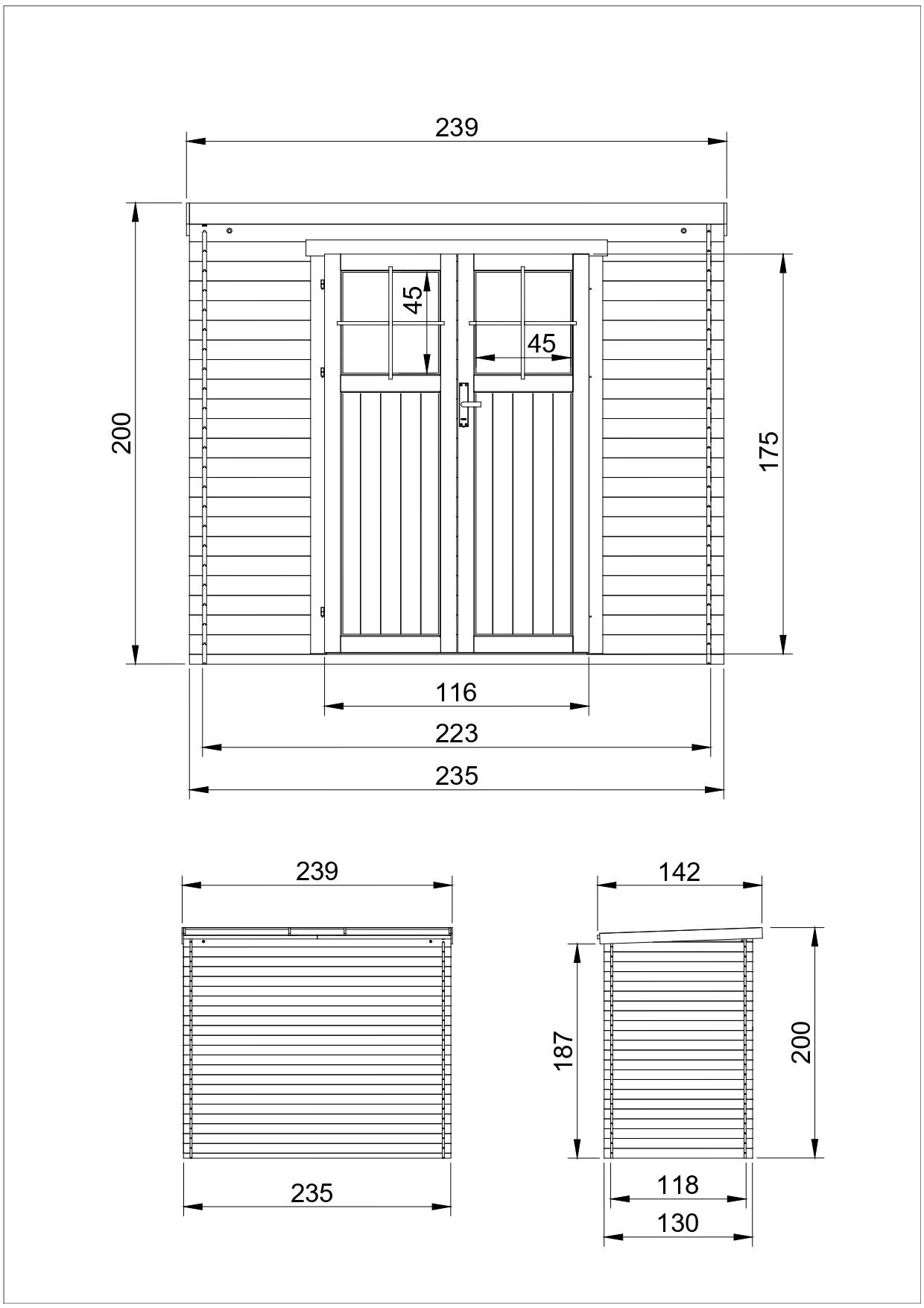 Timbela - Abri de jardin en bois l239xL144xH200 cm /2.63 m² avec sol traité et porte verrouillable de haute qualité - 19 mm d’épaisseur - Timbela M310F+M310G - Image 5