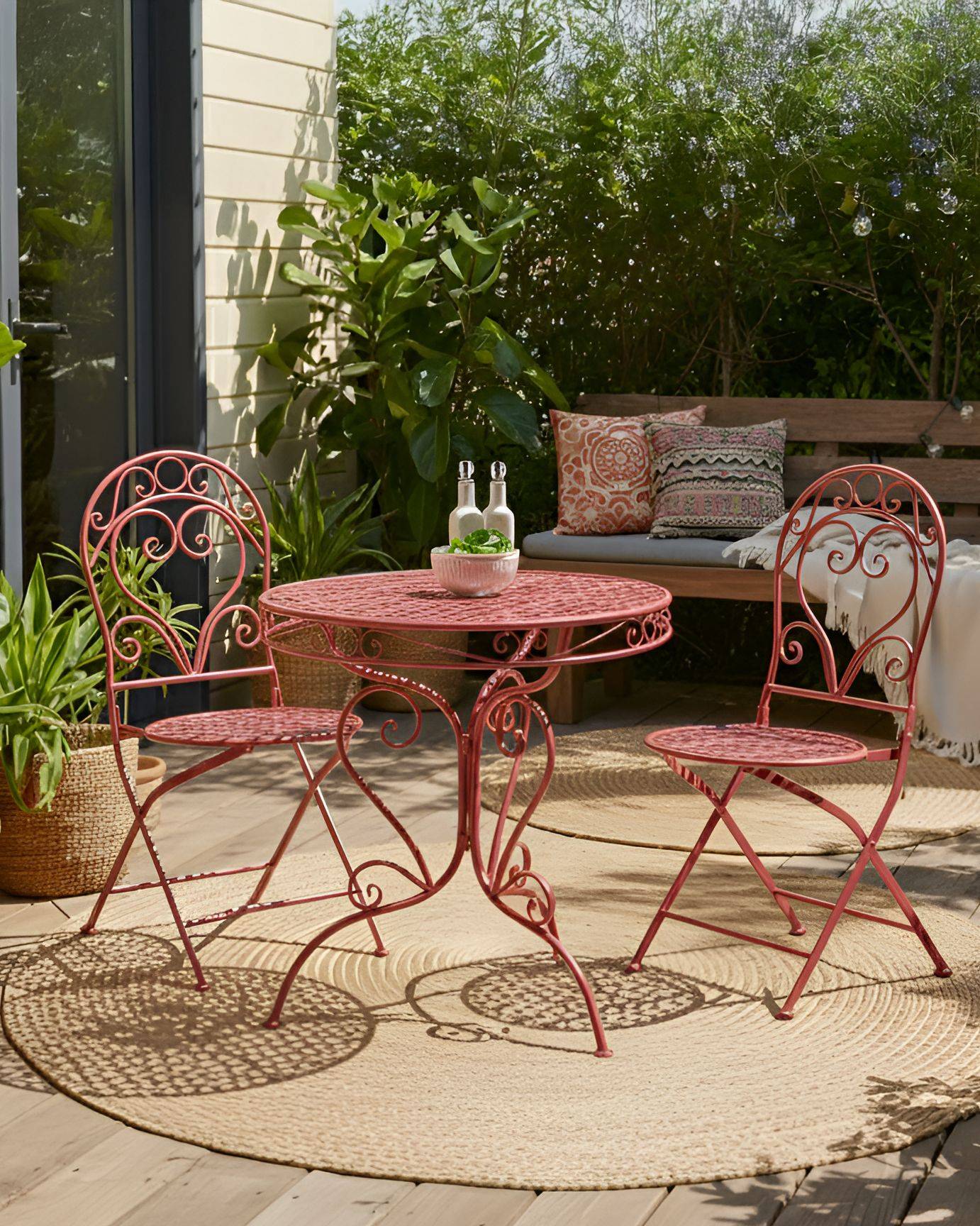 Beliani - Chaise de jardin Métal Rouge Bordeaux ALBINIA - 42x55x94- Beliani