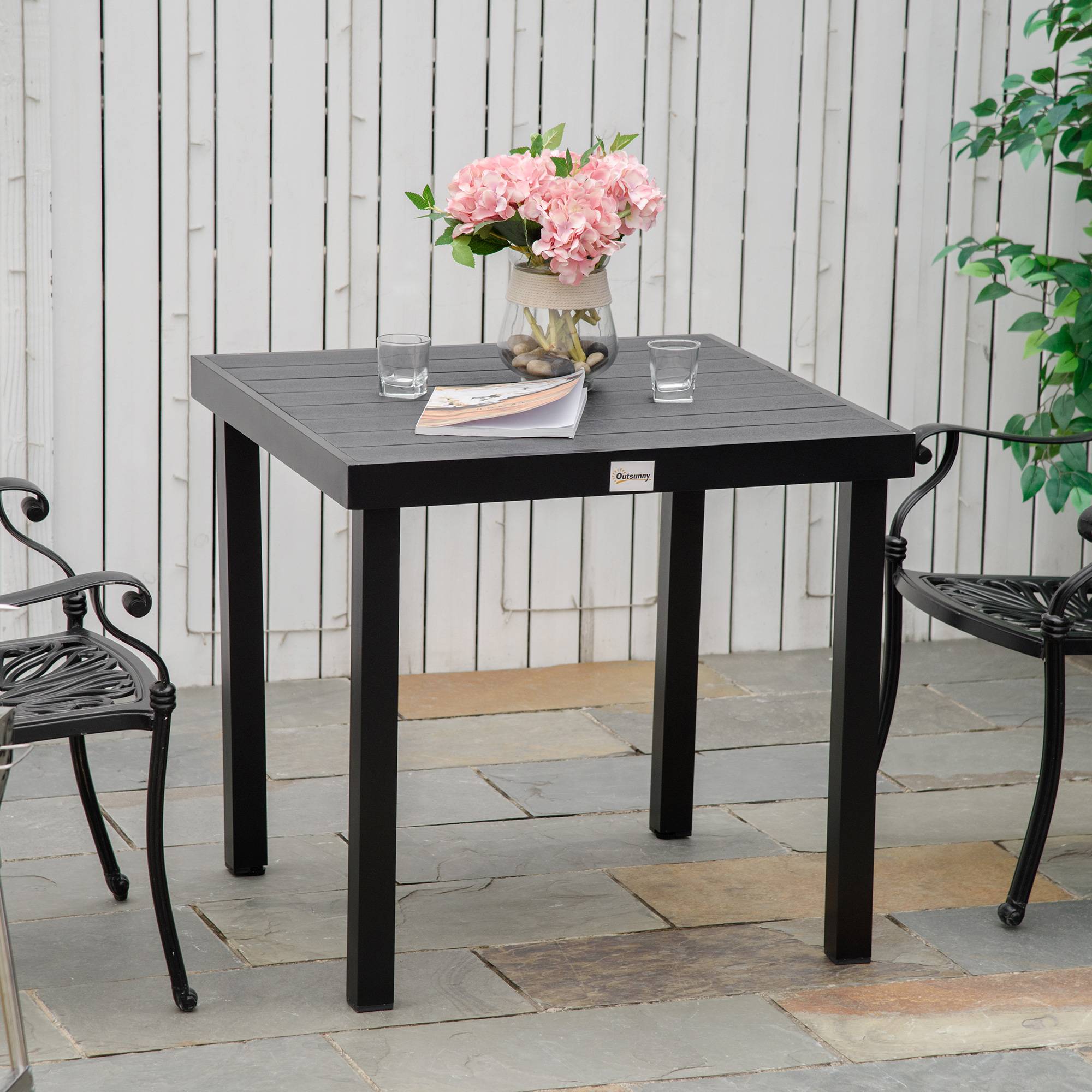 Table à manger de jardin pour 4 personnes, en aluminium, 78 x 78 x 74 cm, noir - Image 3